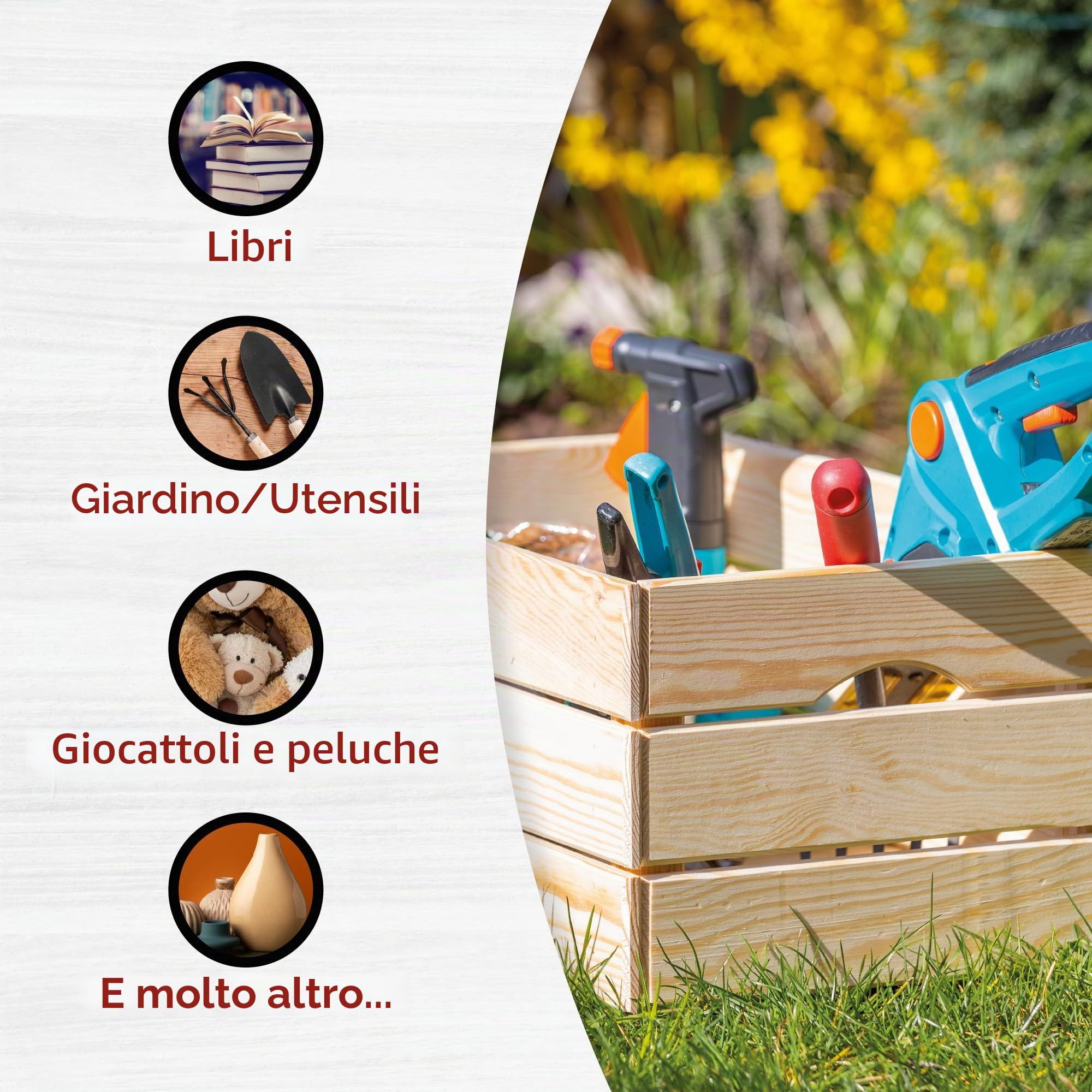 Inter Link - Scatola in legno impilabile – Contenitore massiccio per frutta, verdura, vino, giardino, bagno, sala giochi – Salvaspazio pratico – 51 x 31,5 x 23 cm Valloni M