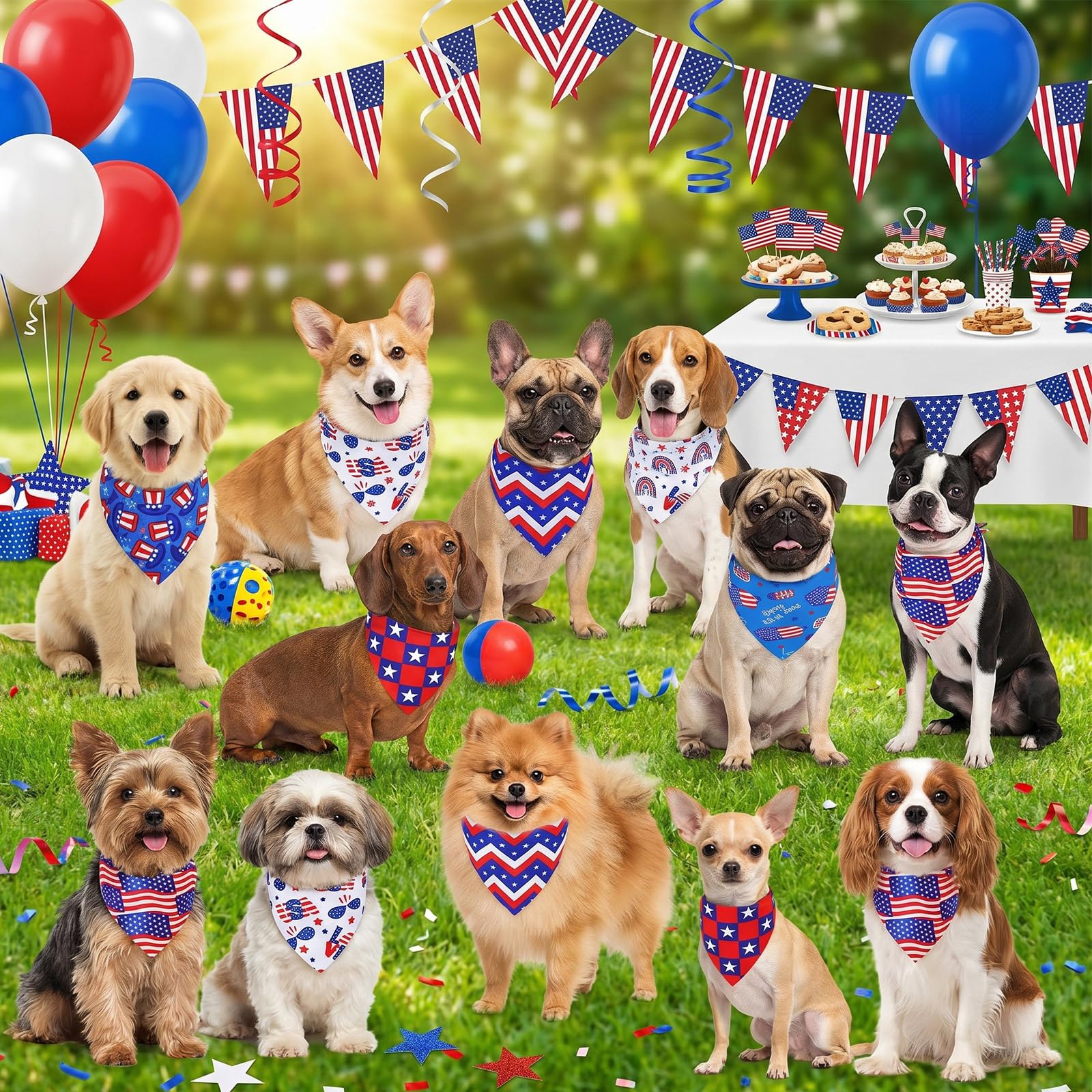 Sumind Lot de 100 bandanas patriotiques pour chien en vrac, écharpe triangulaire, bandanas pour chiens avec motifs de jour de l'indépendance pour le jour de l'indépendance, accessoires de costume pour