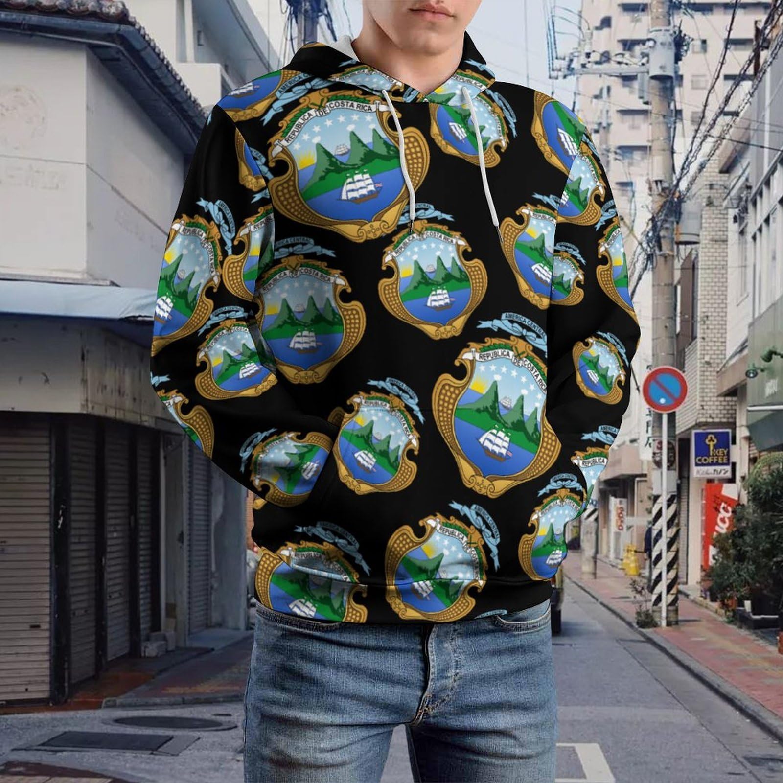Coat of Arms of Costa-Ri-cas Felpa con cappuccio alla moda per uomo donna manica lunga grafica colorata morbida pullover top