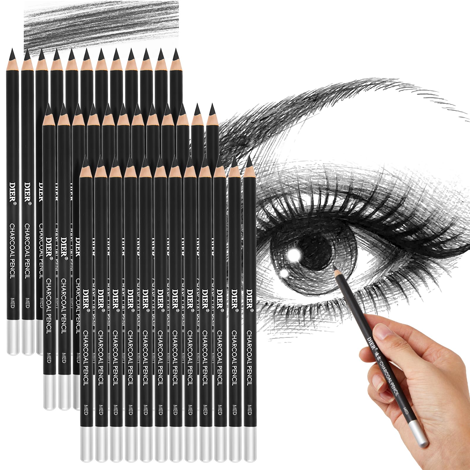 Worison Artist Black Charcoal Pencils Set - 3 Pieces Soft Medium And H - View #8