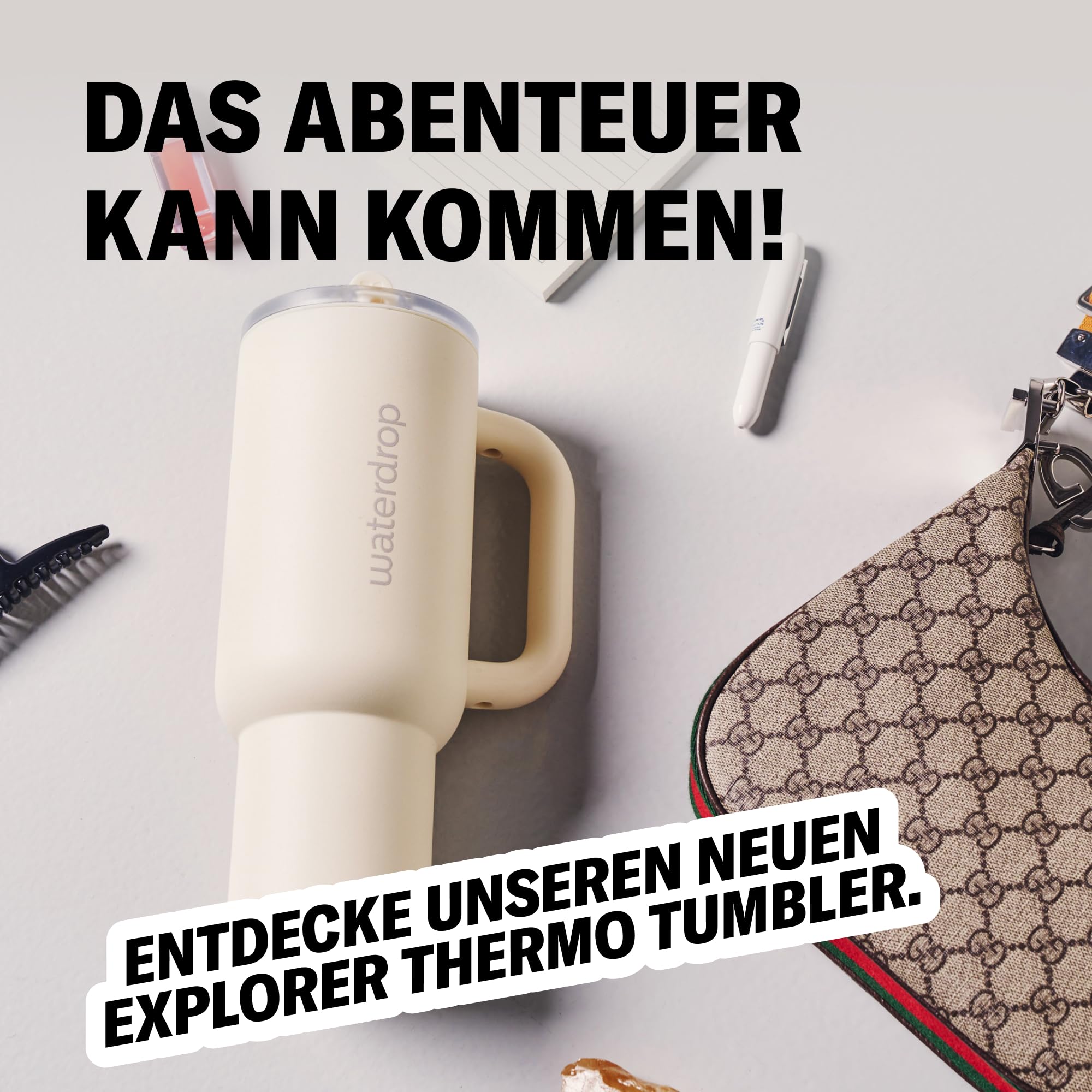 waterdrop® Thermobecher 1,1L isolierte Edelstahlflasche auslaufsicher 12h kalt