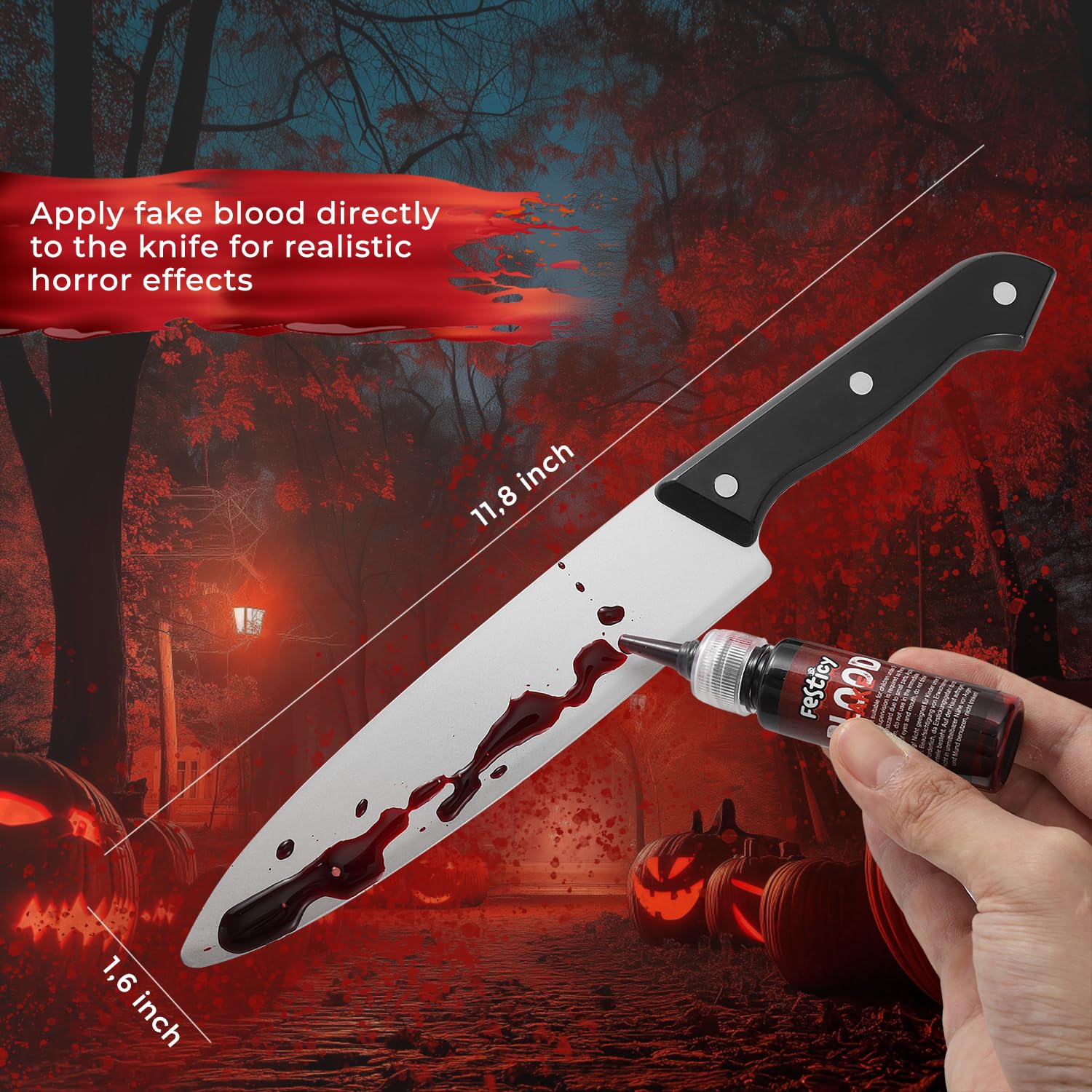 Festicy Fałszywy nóż 2-częściowy zestaw I Fake Knife z tworzywa sztucznego o pojemności 25 ml sztucznej krwi I plastikowy nóż na Halloween jako nóż Scream, nóż Ghostface, nóż Michael Myers