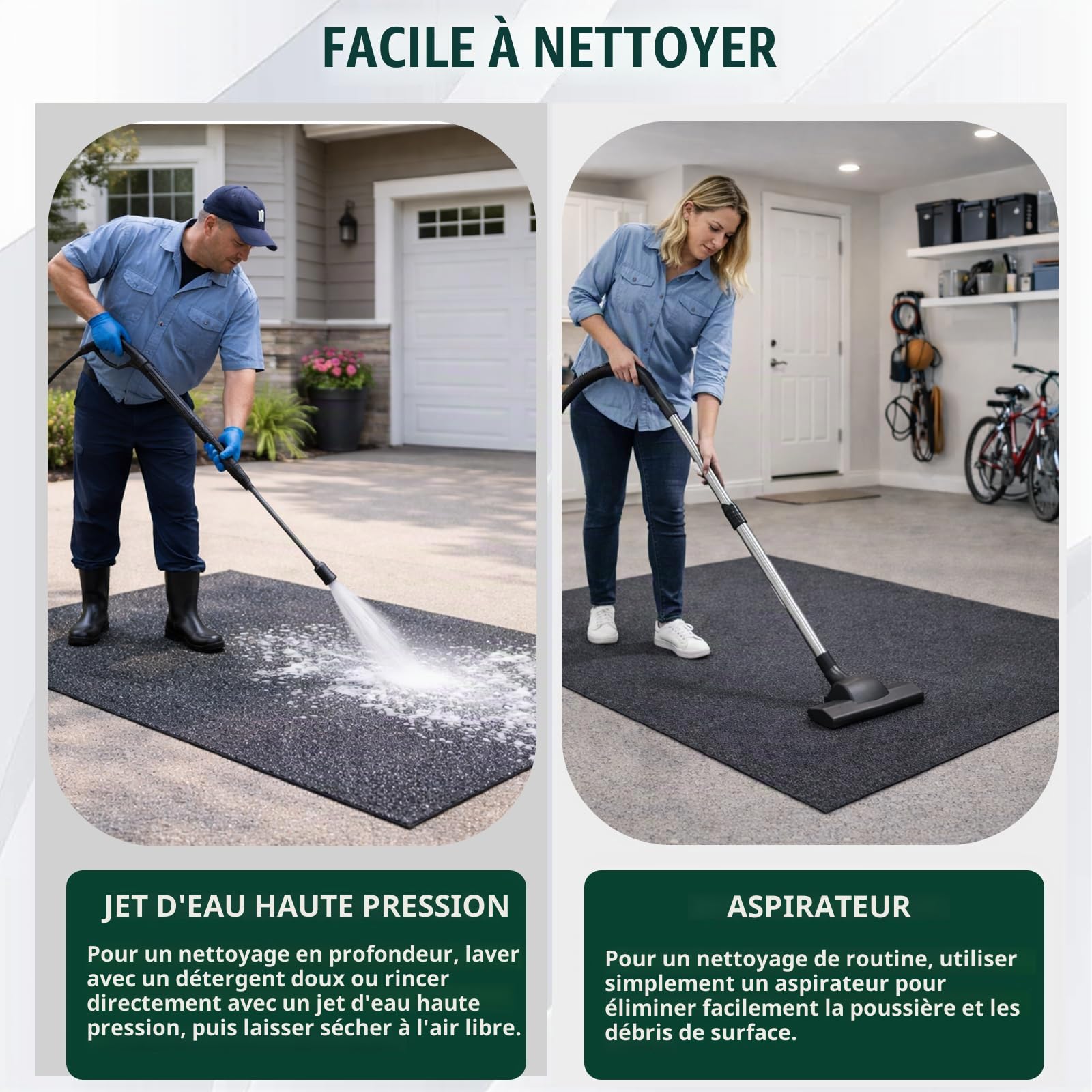 Tapis de Sol de Garage 100 x 300 cm, Absorbant et Imperméable, 2 Pièces