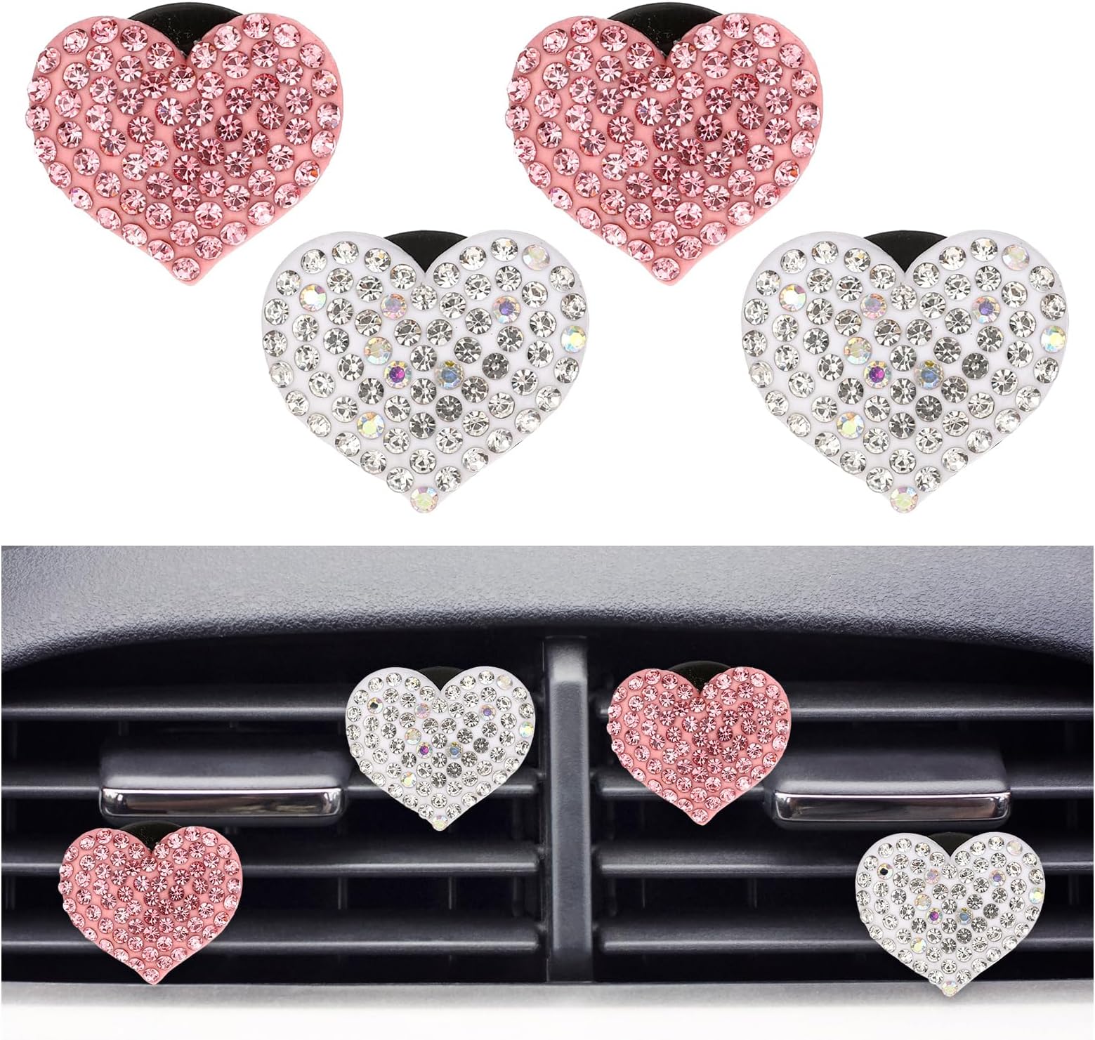 4 Pcs Bling Heart Air Vent Clips Cute Car Air Freshener