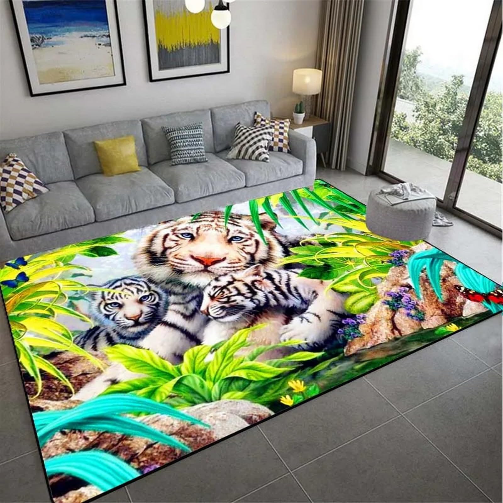 Tapis tigre salon 120x160 doux grand tapis chambre poil court 3D