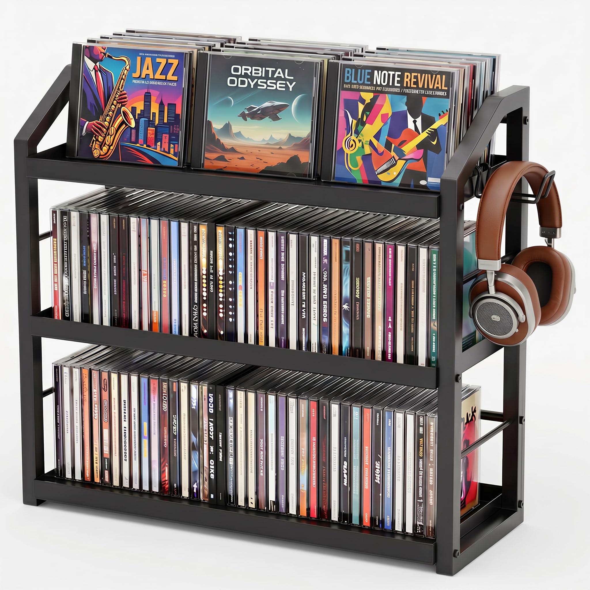 Photo 1 of 3-Tier CD Holder, Sturdy Steel CD Storage Rack for Display, Holds 125 CDs