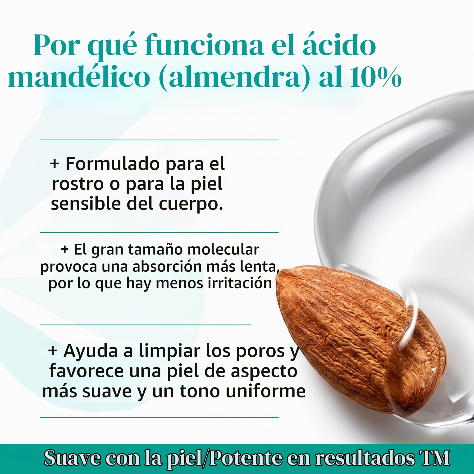 Almond Clear Suero de limpieza facial y corporal, nivel 1 para el acné, foliculitis, envejecimiento de la piel, pelos encarnados, manchas oscuras - 1 fl oz