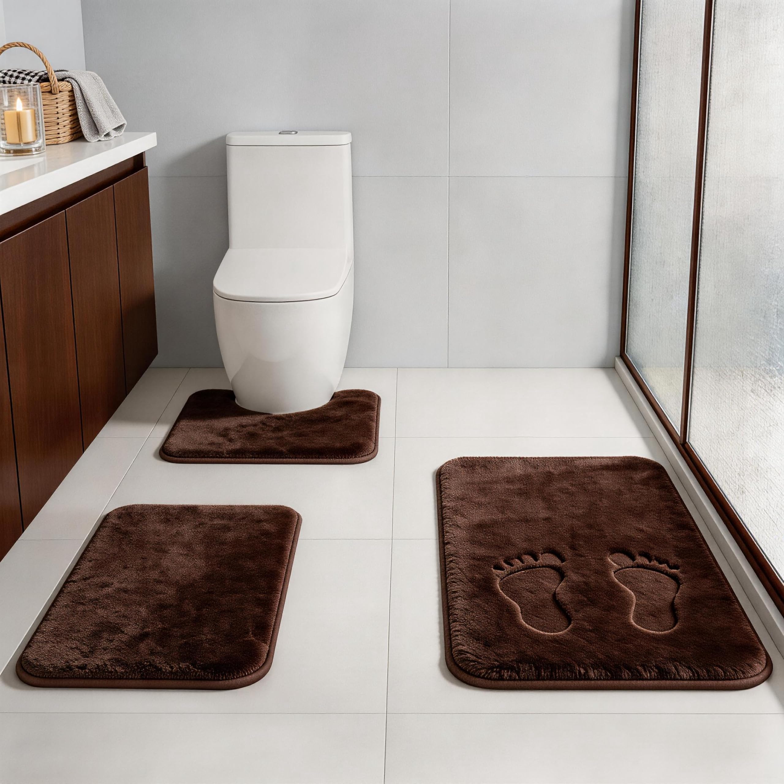 RUN HELIX Brown 3 Piece Memory Foam Bathroom Rug Set