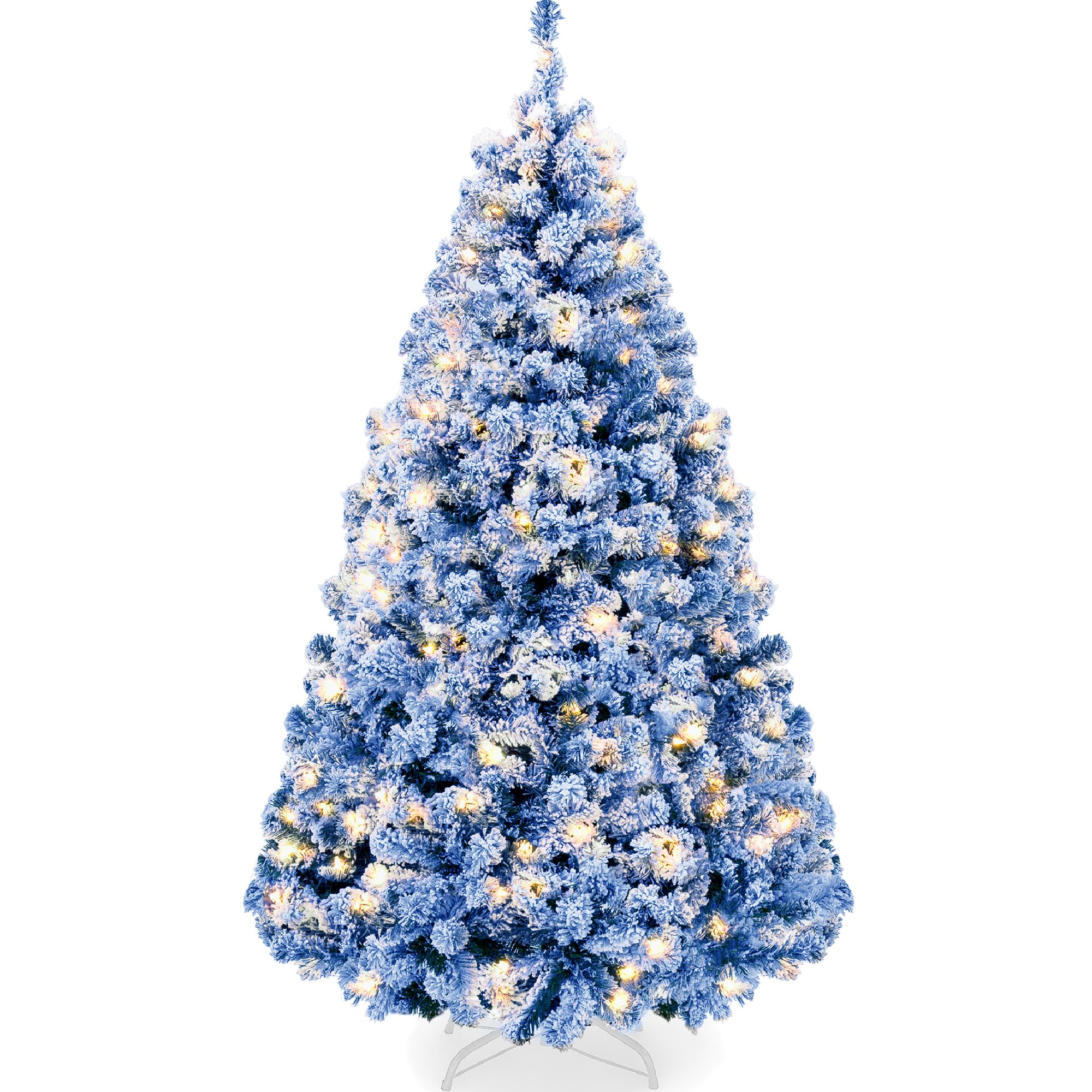 Best Choice Products Pre-Lit Blue Christmas Tree, 6ft Artificial Flocked Full Fir Tree, Holiday Decoration w/ 250 Lights, 928 Branch Tips