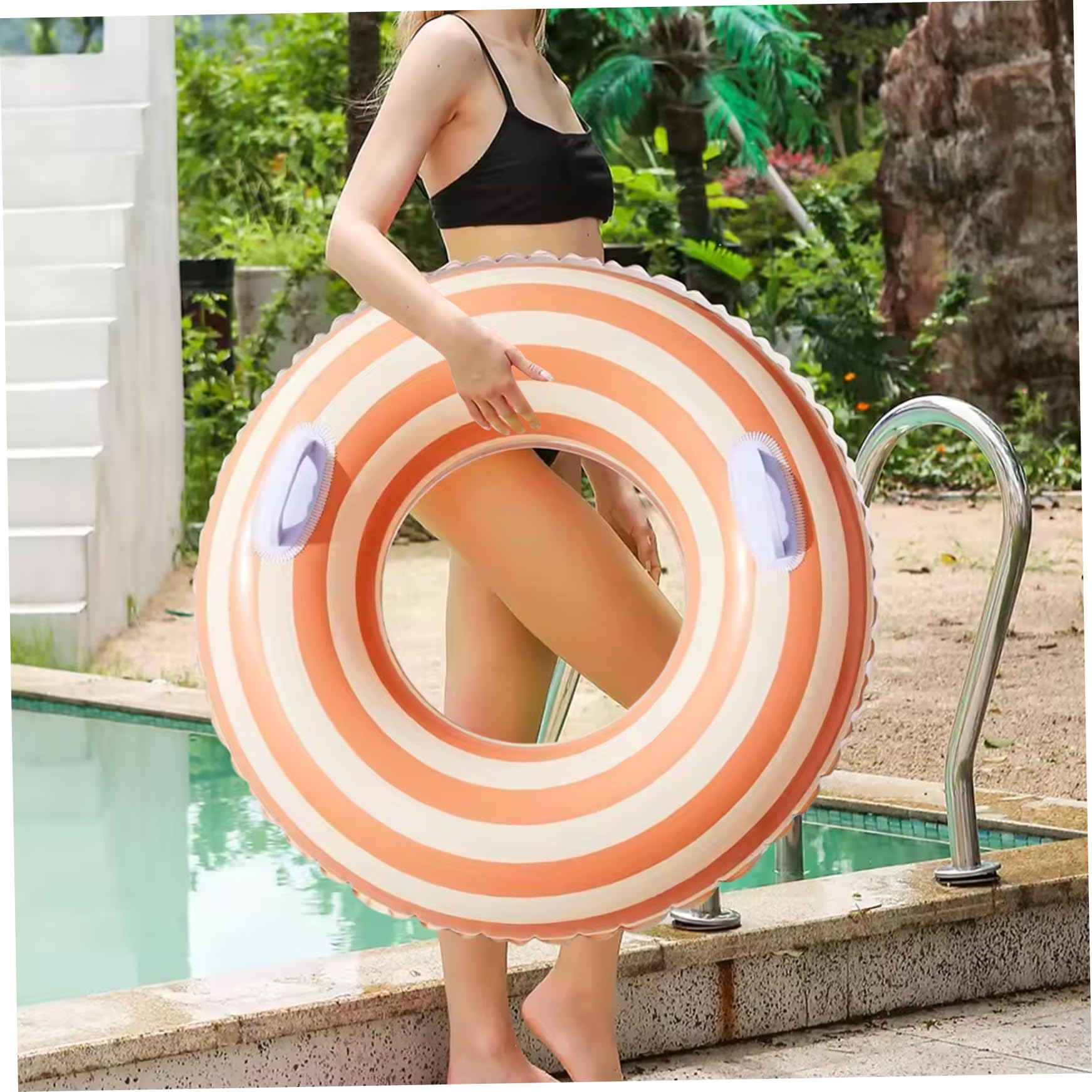 Anillos de Piscina inflables para Adultos, 3 flotadores de Piscina Retro a Rayas de Gran flotabilidad de 30 Pulgadas con asa para Nadar en la Playa de Verano