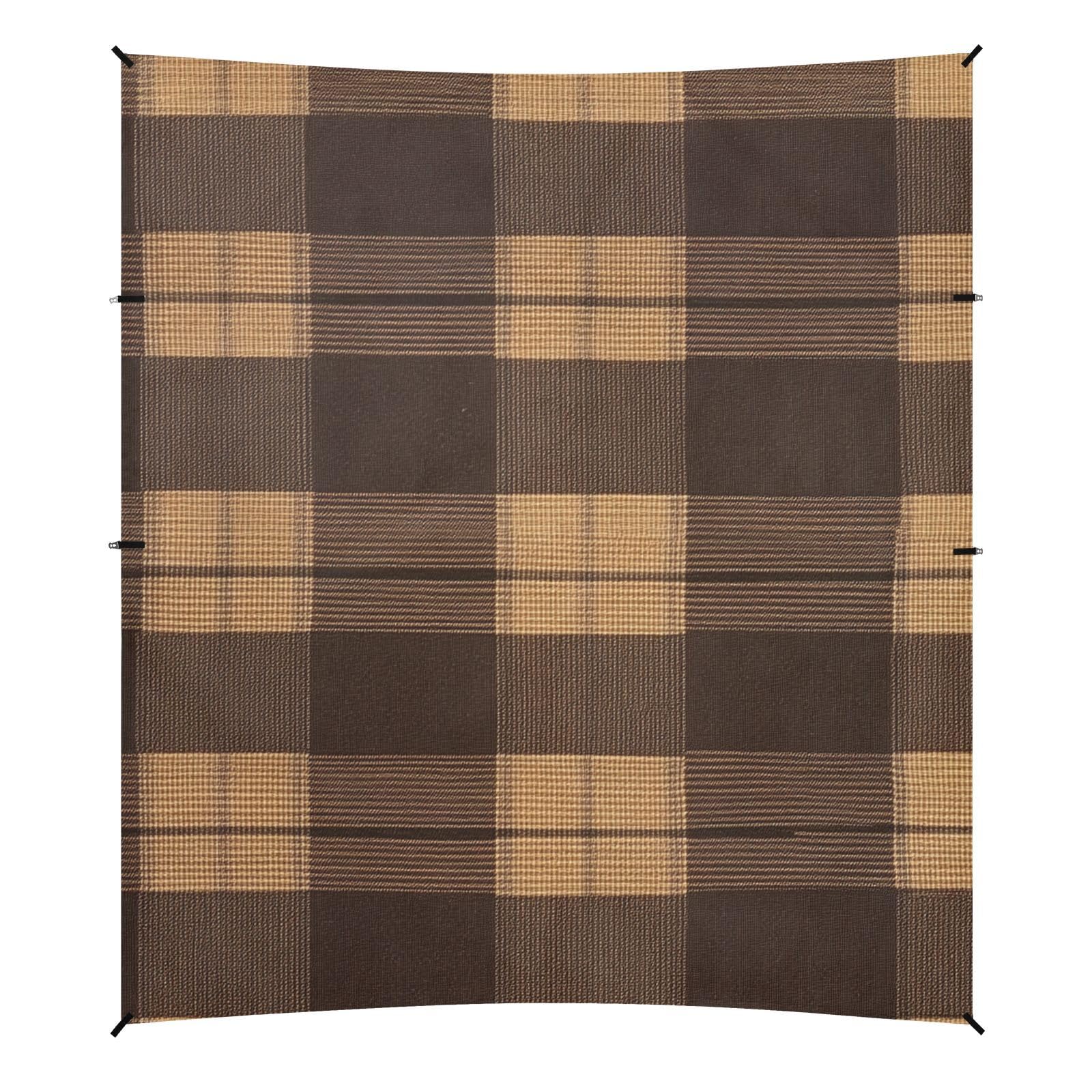 Saddlebrown Buffalo Plaid Check Tartan Scotland Beach Tent UPF50+ Protection Easy Setup Large Portable Sun Shelter with Sturdy Poles, Sandbags and Shovel for Camping Trips, Fishing, Backyard
