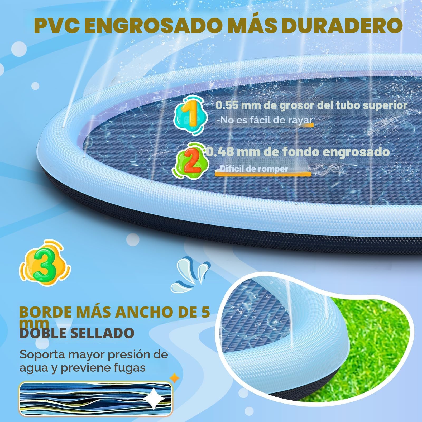 Splash Pad con función antideslizante, aspersor de agua para niños, juego exterior, jardín infantil, 200 cm, aspersor para piscina, juguete acuático