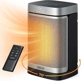 Dreo Aquecedor de espaço, aquecedores elétricos portáteis de 1500 W para uso interno, aquecedor de cerâmica PTC para escritório com controle remoto, termostato, oscilação de 70°, temporizador de 12H,