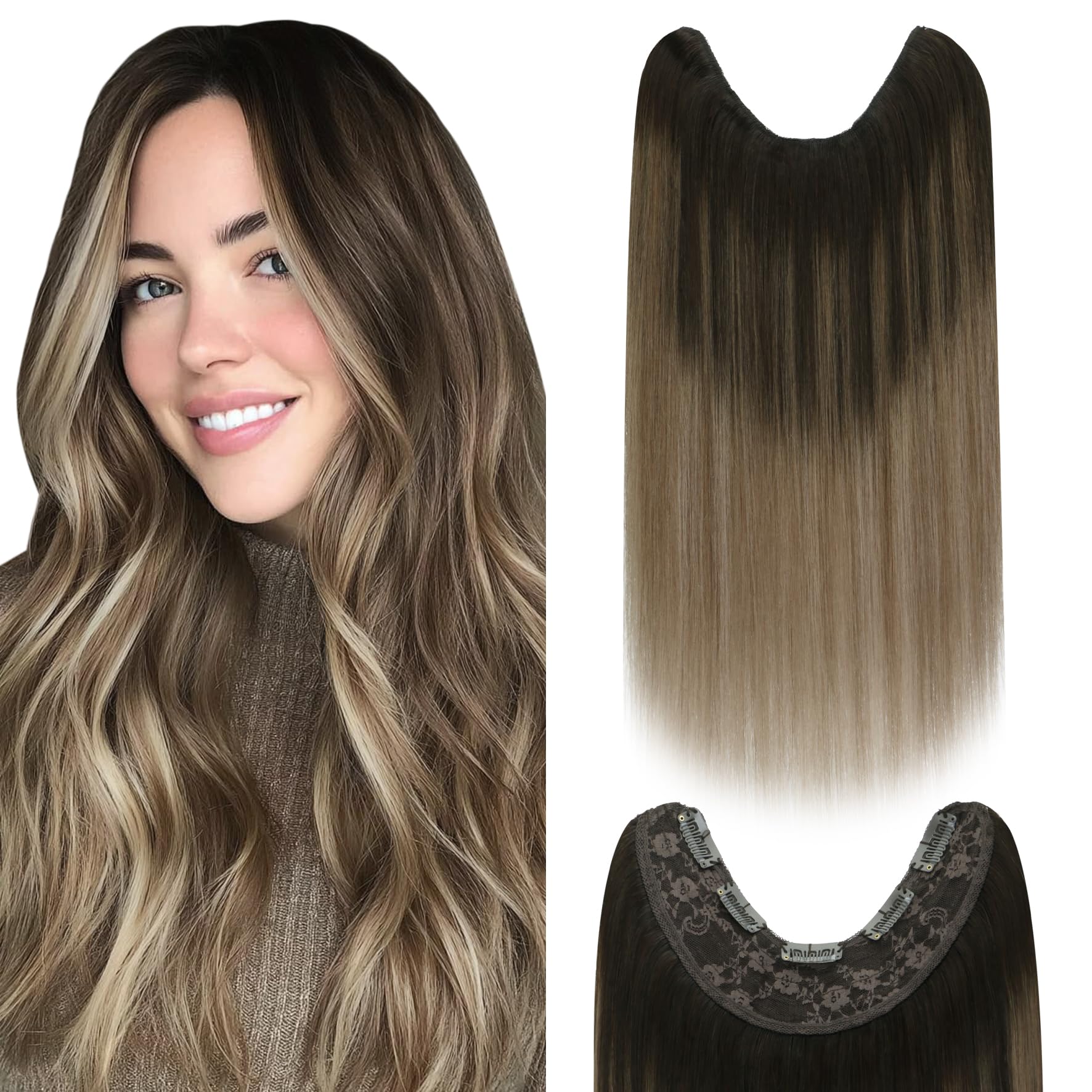 SURNEL U-Shape Clip in Hair Extensions One Piece 20 Inch 85g #2/6/18 Balayage Brown to Chestnut Brown Mix Dirty Blonde 20''-85g