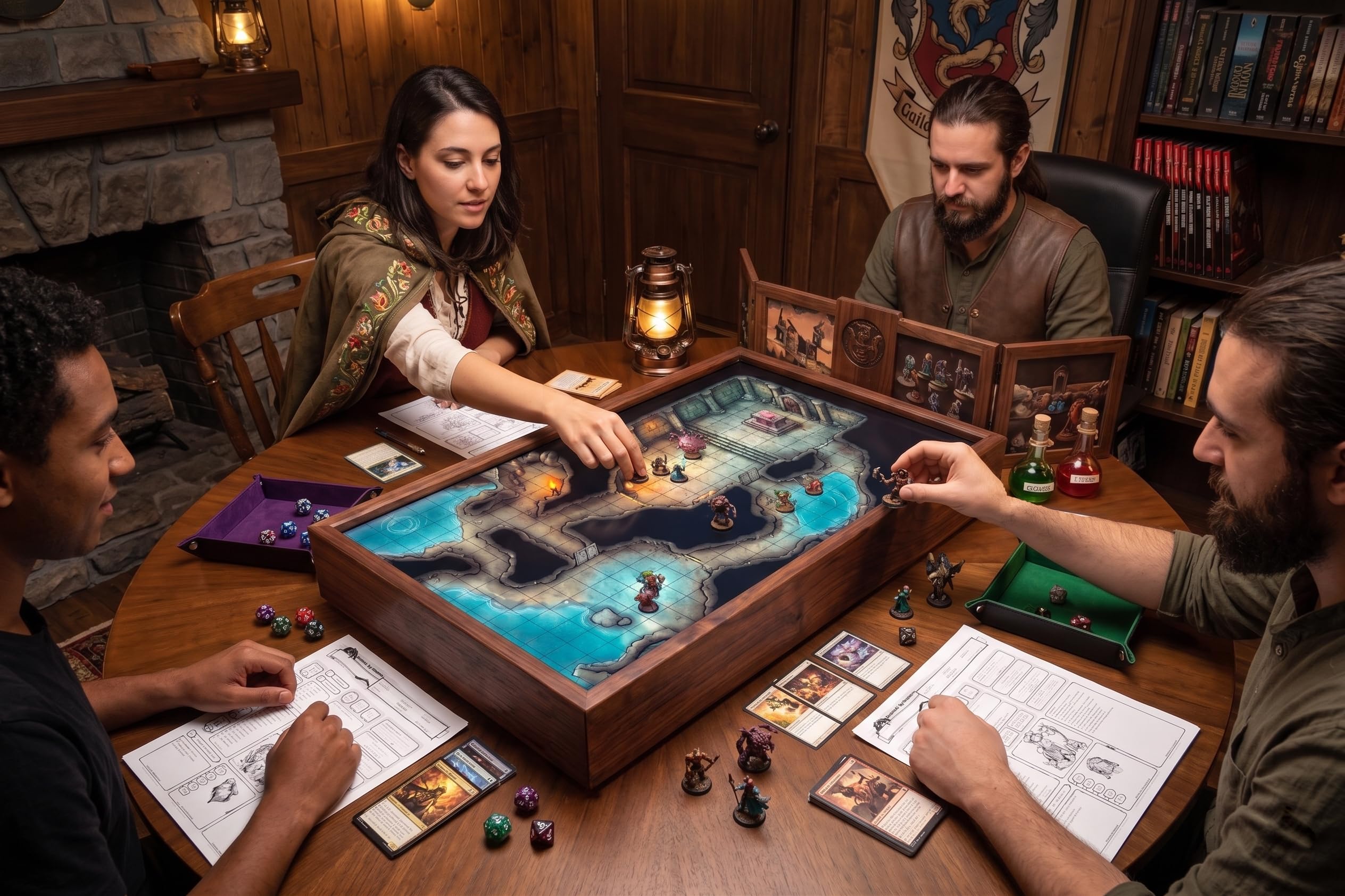 Écran Battlemap 24,5" pour D&D et Jeux de rôle, Noyer foncé