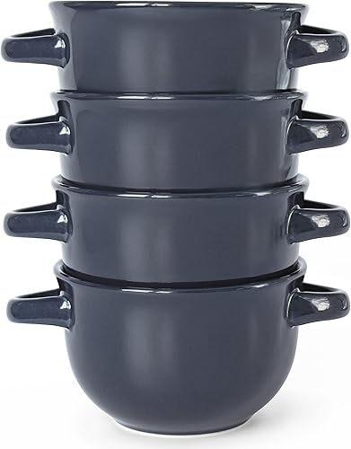 Miniatura 3 de Kook Crocks de sopa de cebolla francesa con asas, cuencos de cerámica, para arroz, postre, pasta, lavavajillas, microondas, horno y asado, juego de
