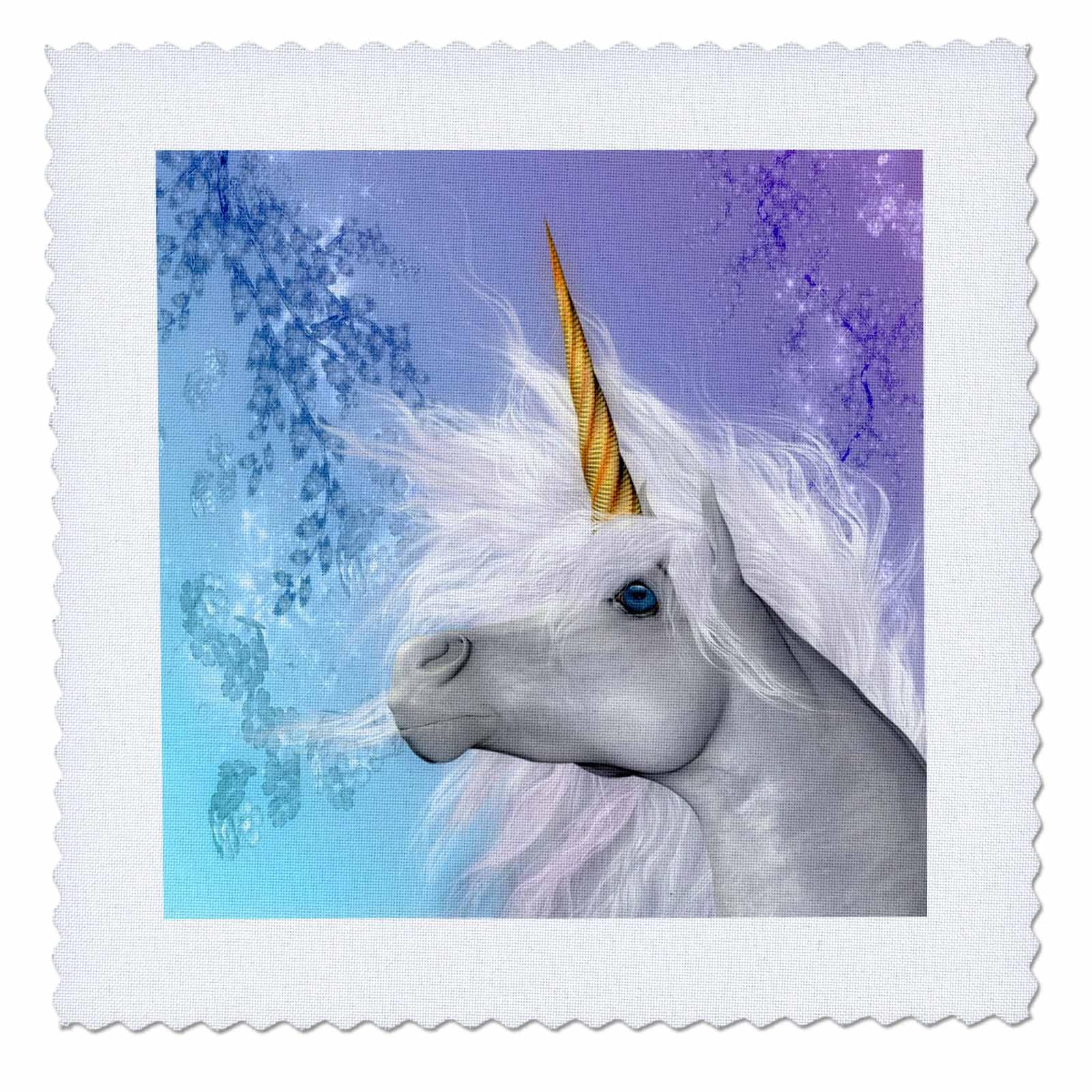 3D Rose 3dRose White Unicorn Brilliant Horn and Pastel Background Art in high Definition-Quilt Square, 25-inch (qs_52240_10)