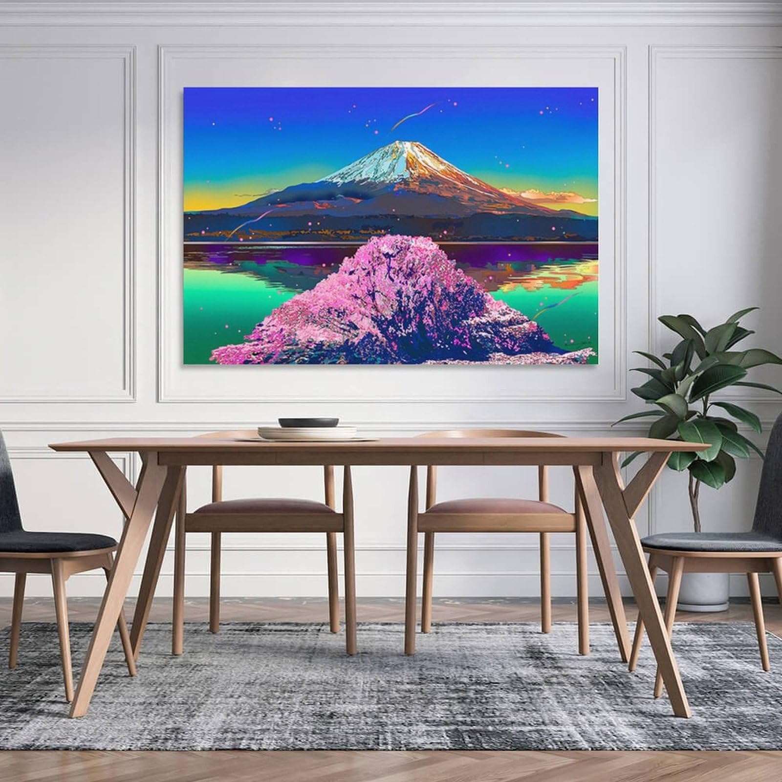 Amazon.co.jp: 鈴木英人《湖畔の桜富士》ポスター ウォールアート 部屋