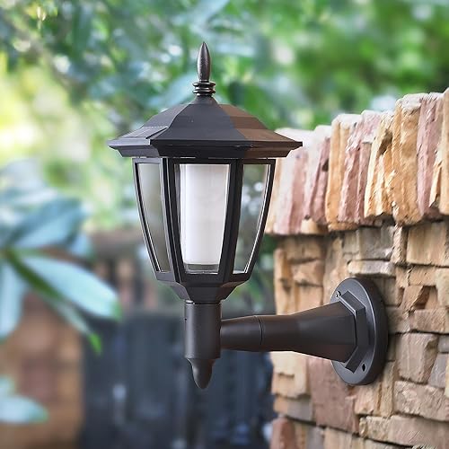 Miniatura 7 de Dynaming Paquete de 2 faroles solares de pared con llama para exteriores, luces LED de llama parpadeante, luces LED de llama parpadeante, luces