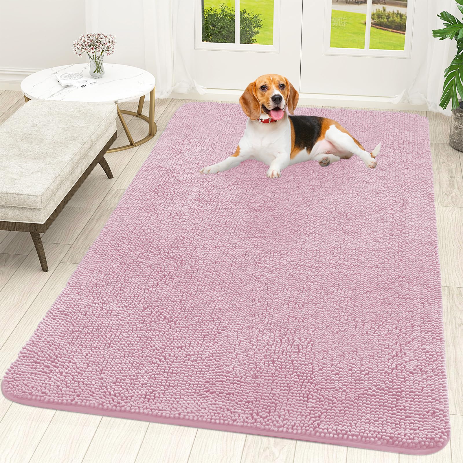 OLANLY Dog Door Mat for Muddy Paws 59x35, Super Absorbent Chenille Mud Mat