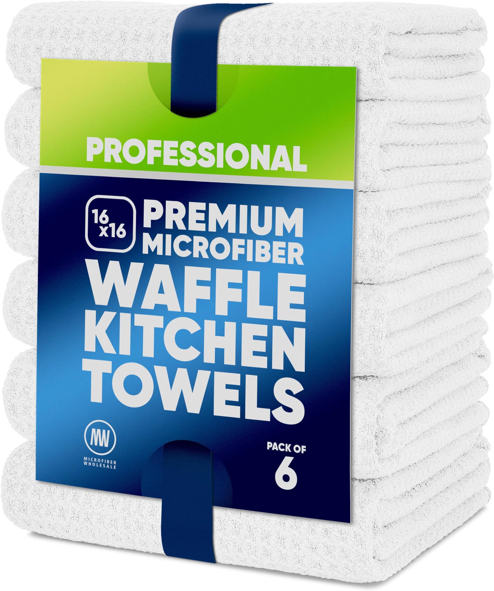 Kitchen Towels - Microfiber Waffle Weave Towels | Absorbent, No Lint, Thick, Reusable, Commercial, Soft, Hand, Tea, Glass, Bar, Sublimation Blank, Polyester Cloths (White, 16 x 16 (6 Pack))
