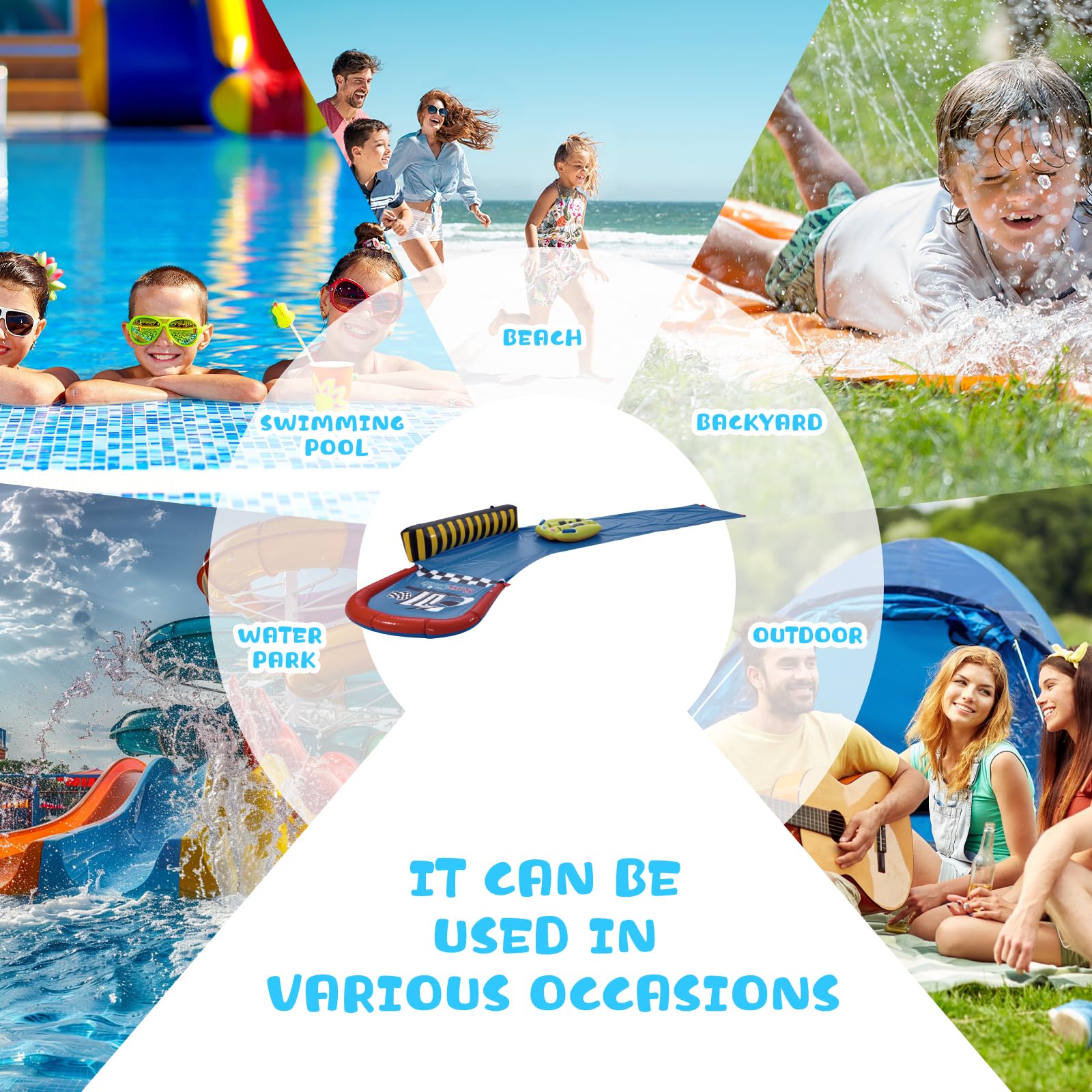 ACTOYS Toboggan de Pelouse, Ventriglisse Aquatique, Tapis de Glisse Eau Enfant Adulte, Toboggans Single avec Arroseur Intégré, Jeu Exterieur Jardin Enfant, Jouets d'Été (A)