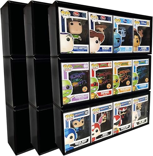 Funko Pop - 9 vitrinas de una fila para figuras coleccionables de juguete de 4 pulgadas, cartón negro