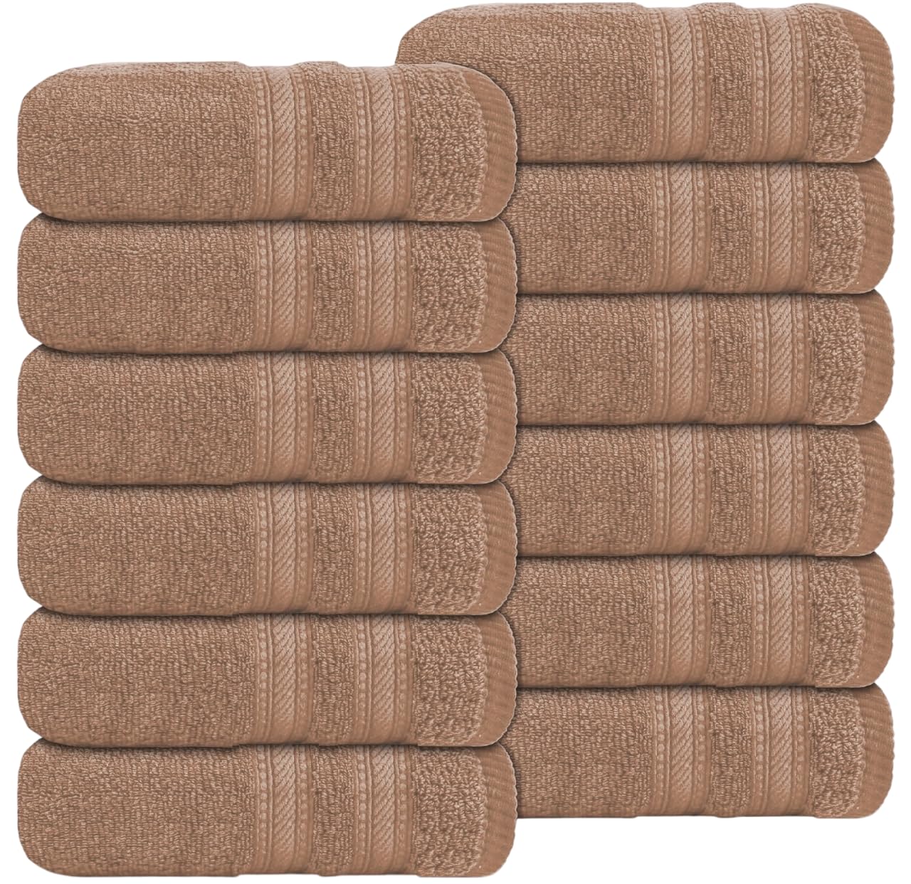 Wovenwonder Latte Luxury Flannel Face Cloth Set Egyptian Cotton Super Soft Fingertip Towels 500 Gsm Hotel Quality Soft Feel Washcloths (30 X 30 Cm) (, 12 Pack)