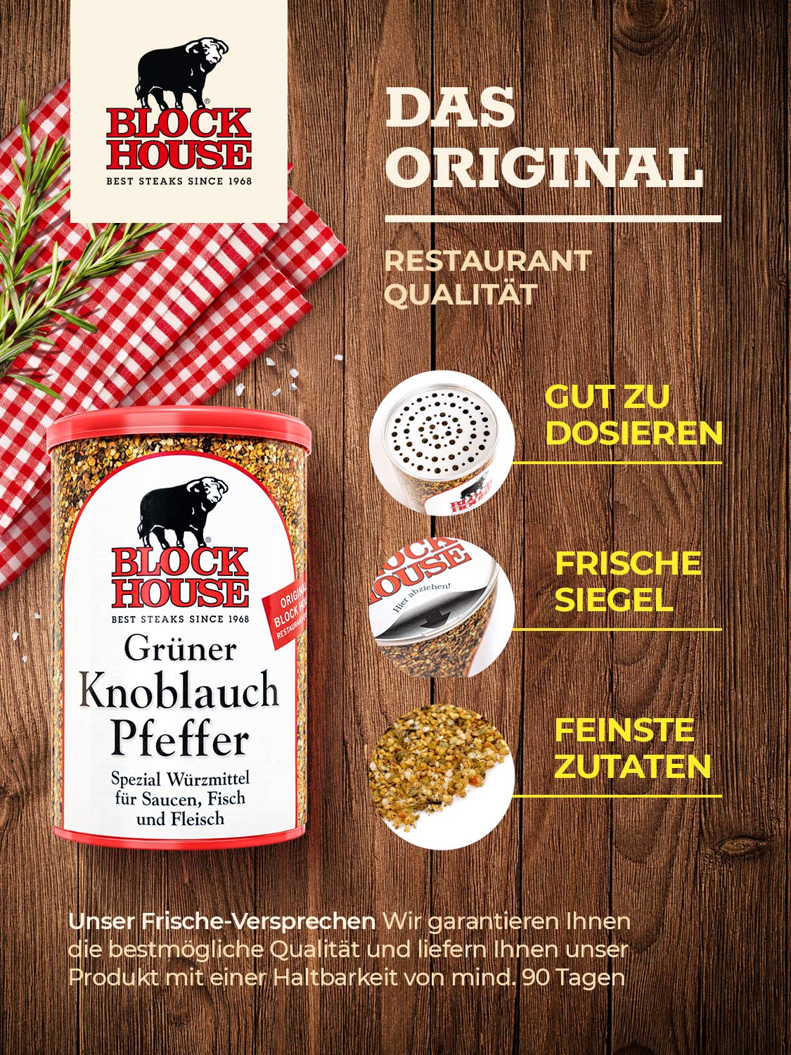 Block House Grüner Knoblauch Pfeffer, Dose 12 x 200 g Gastropack