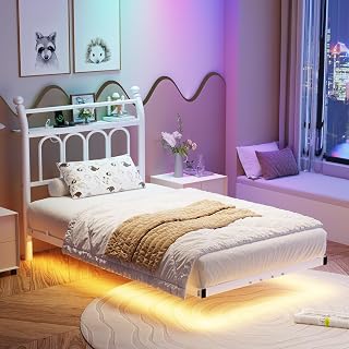 Bettrahmen 90x200cm mit Ladestation und LED-Beleuchtung,weiß