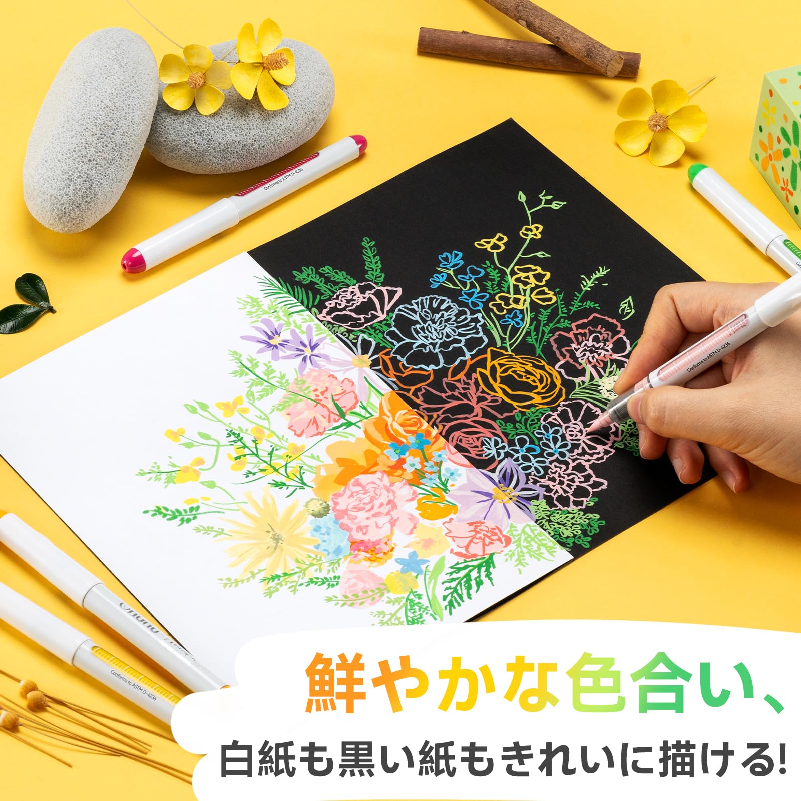 Amazon | Ohuhu アクリルマーカー 筆タイプ 44色48本セット 直液式