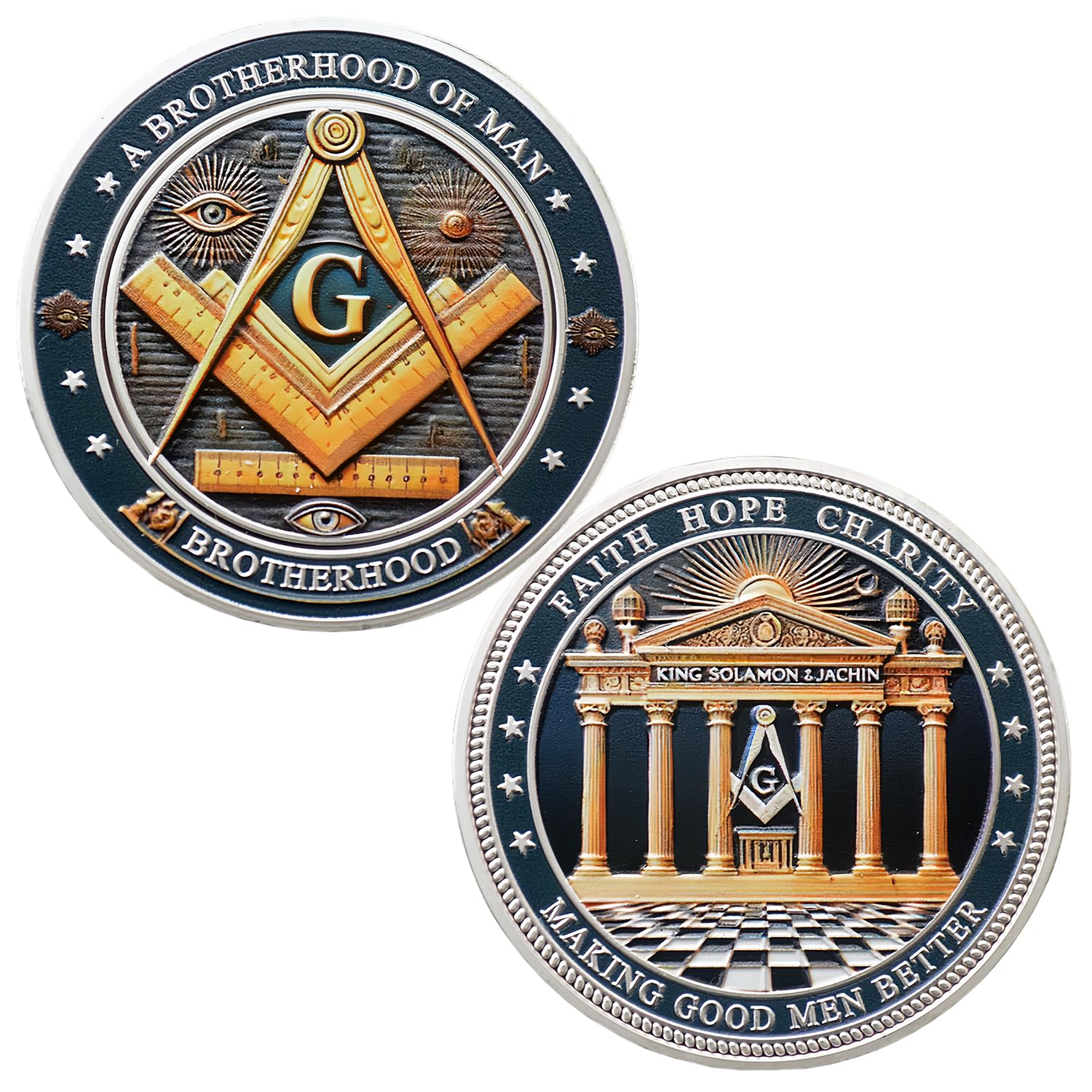 Freemason Challenge Coin Masonic Symbol Coin Blue Lodge Mason Coin (Silvery)