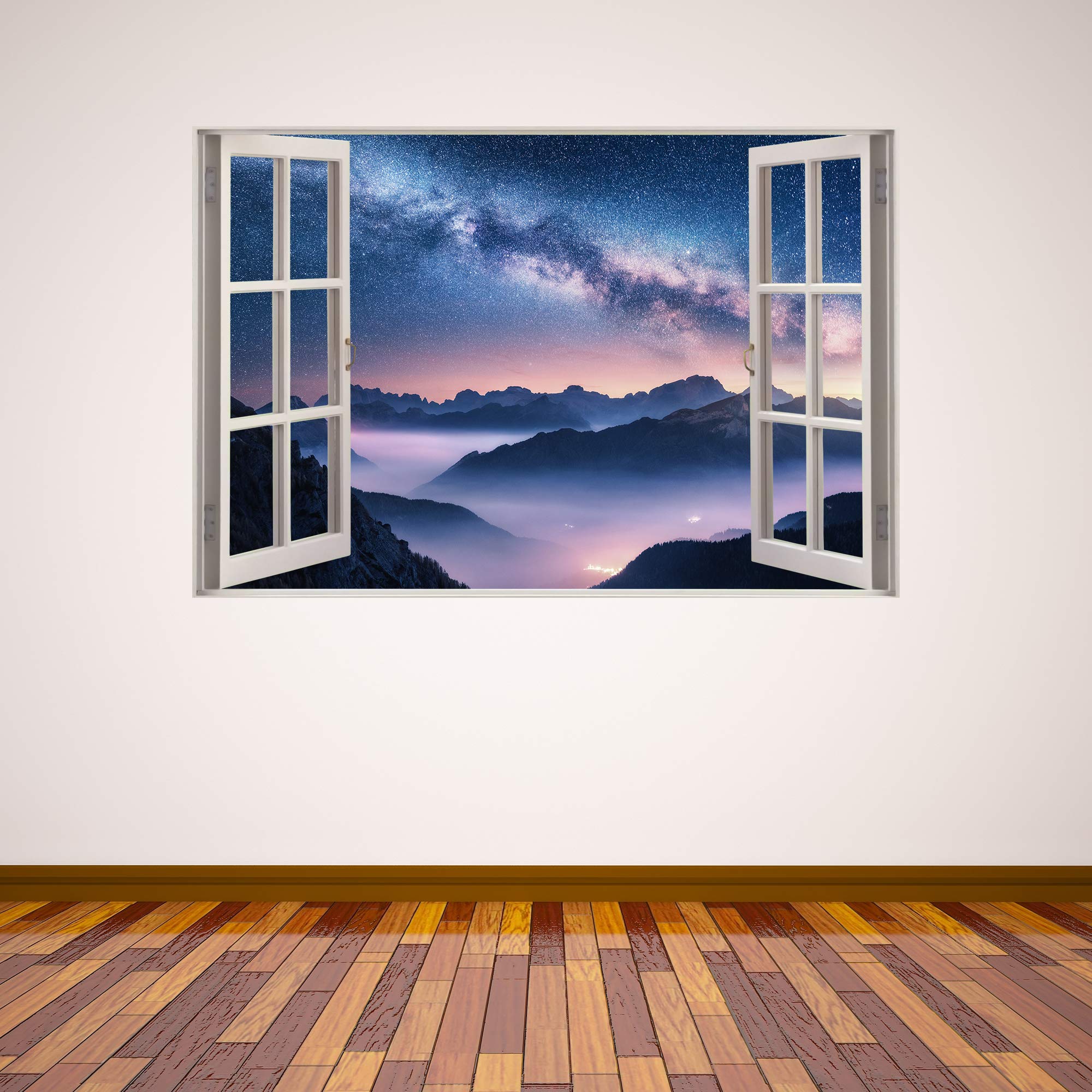 Beautiful Game Galaxy and Mountains Window Wall Sticker Sky Decal Galaxy Art Stars Mural Vinyl (90cm width x 60cm height)