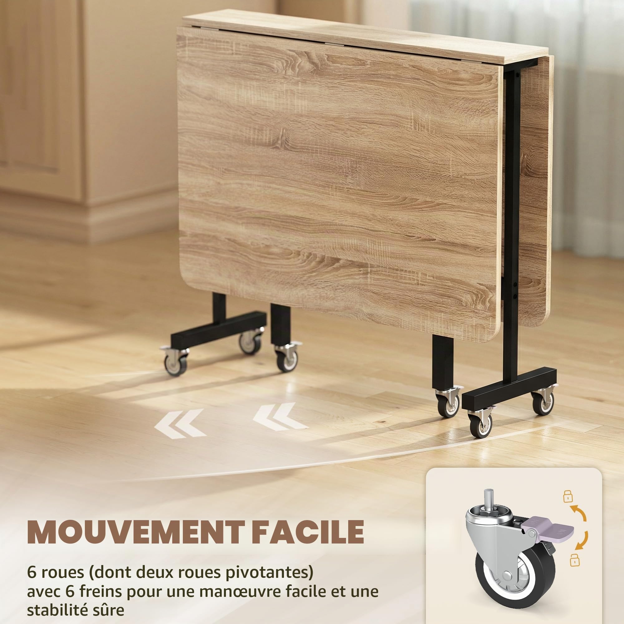 HOMCOM Table Pliante 4-6 pers. 120x80x73 cm chêne+Noir