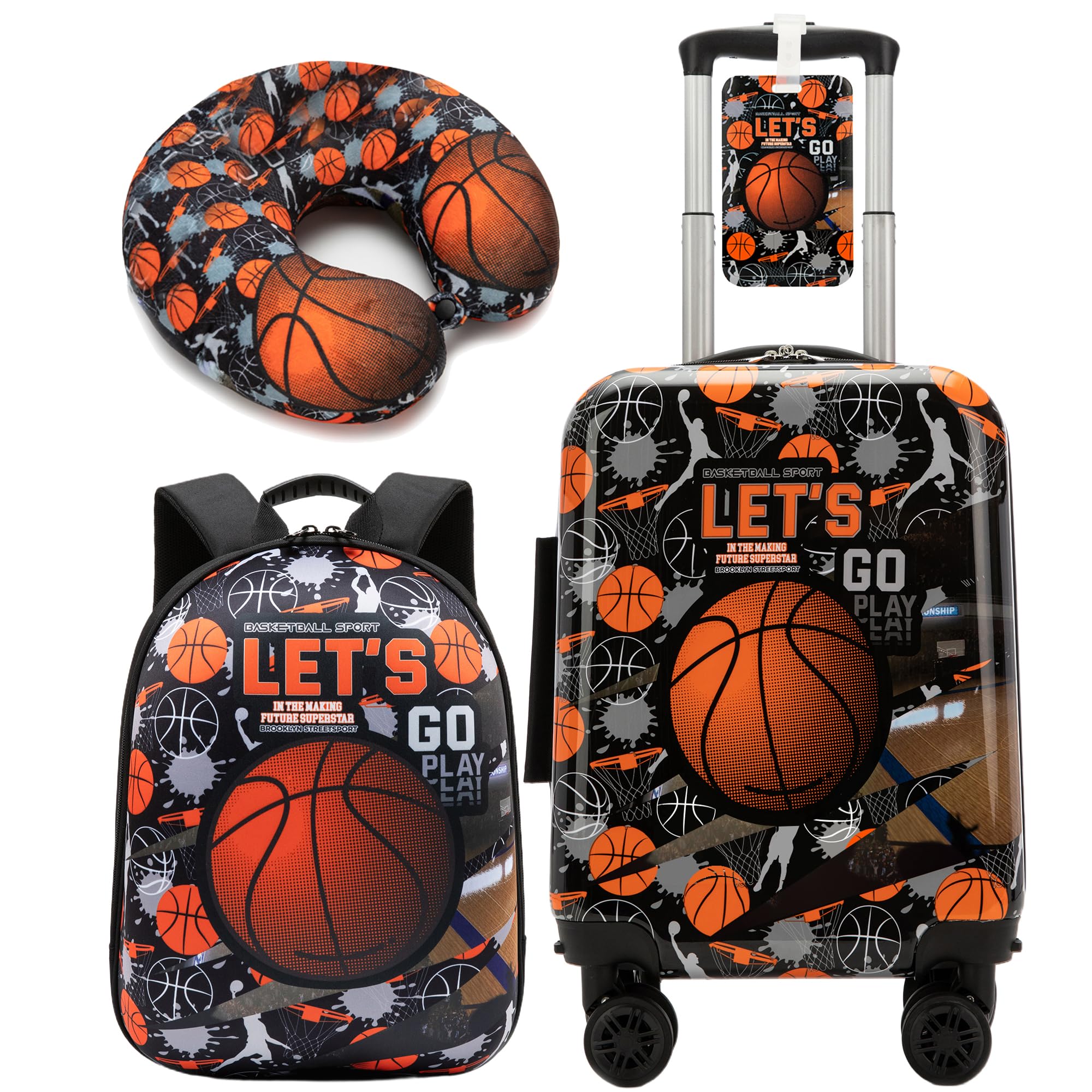 HTgroce Valigie per Bambini Basket– Trolley Bambini Rigido con 4 Ruote Girevoli 360° – Include Zainetto – Ragazzo Bagaglio a Mano per Viaggi e Aereo