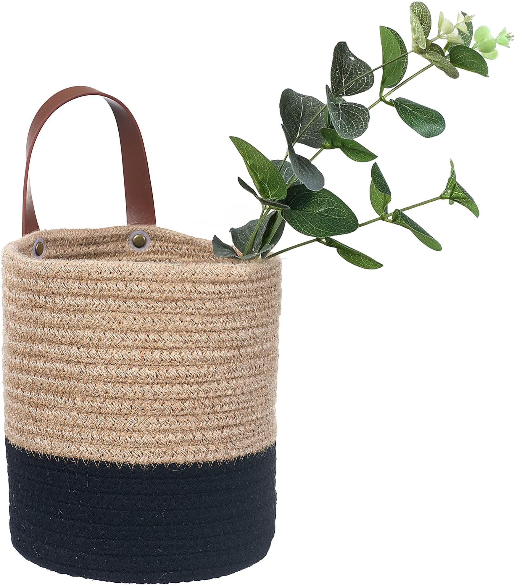 Jolma's Set of 2 Small Rope Baskets, Woven Jute Hanging Pots, Cotton Wallmounted