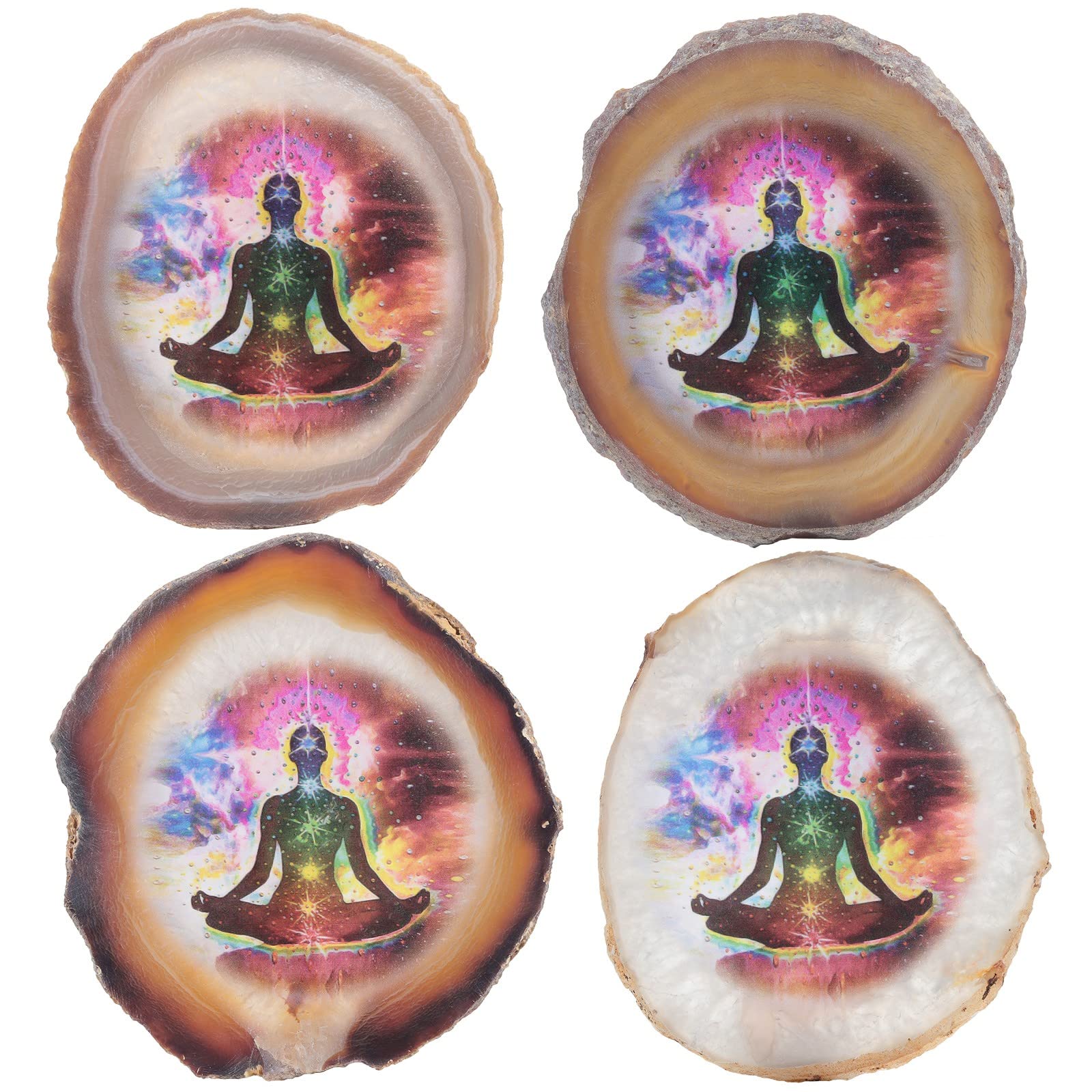 KYEYGWO Natural Irregular Agate Slice 7 Chakra Painting Decor with Wooden Stand Reiki Stone Feng Shui Decoration for Home and Office 7 Chakra - Image 3
