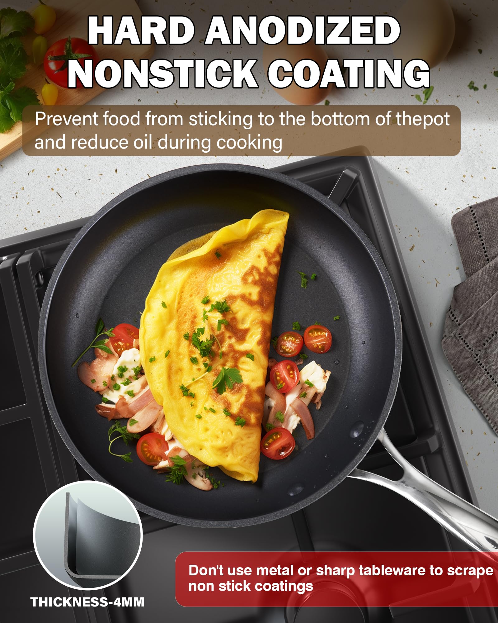 Cooks Standard - Sartén antiadherente para tortillas (anodizada), color negro