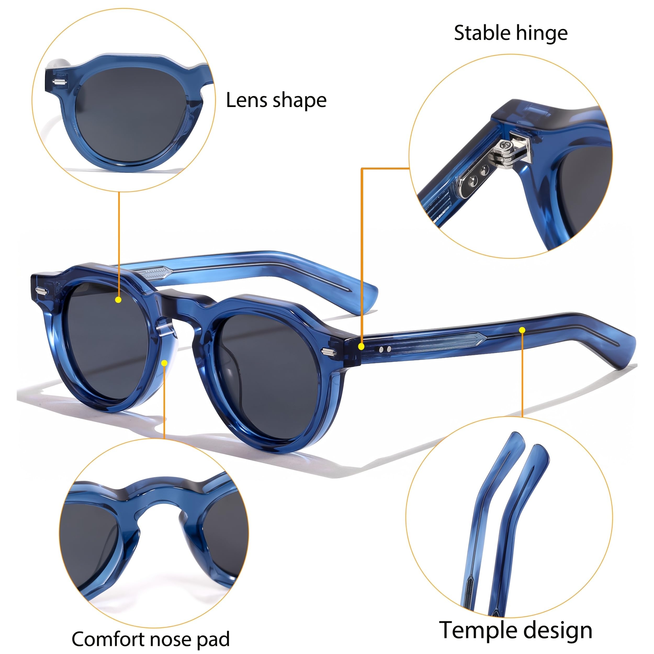 Gafas de sol vintage sencillas redondas para hombre, montura pequeña de acetato, gafas de sol para mujer, ideales para fiestas, viajes y actividades al aire libre.