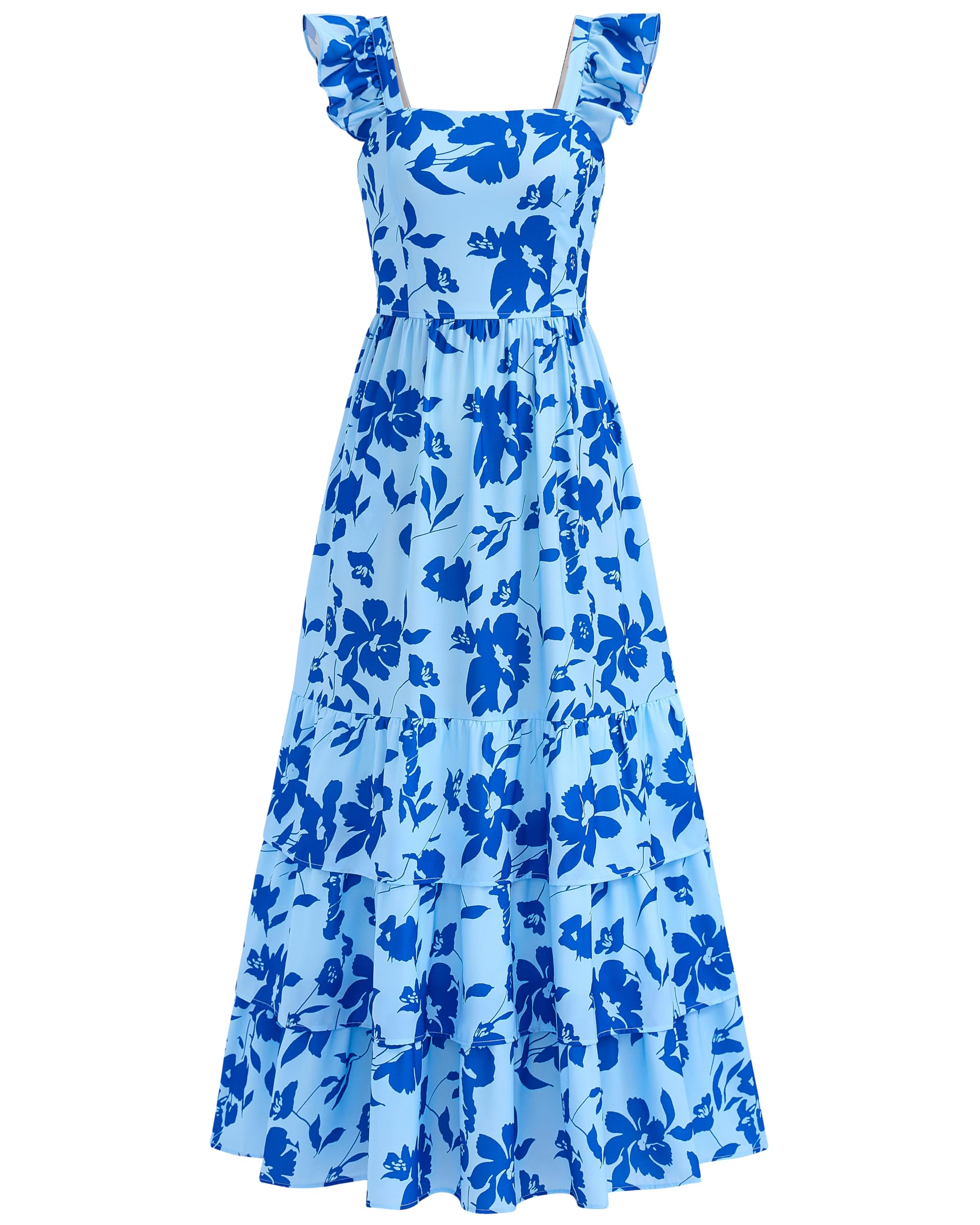 dowerme Summer Dresses for Women 2026 Casual Ruffle Smocked Tiered A-Line Boho Floral Maxi Beach Sun Dress with Pockets