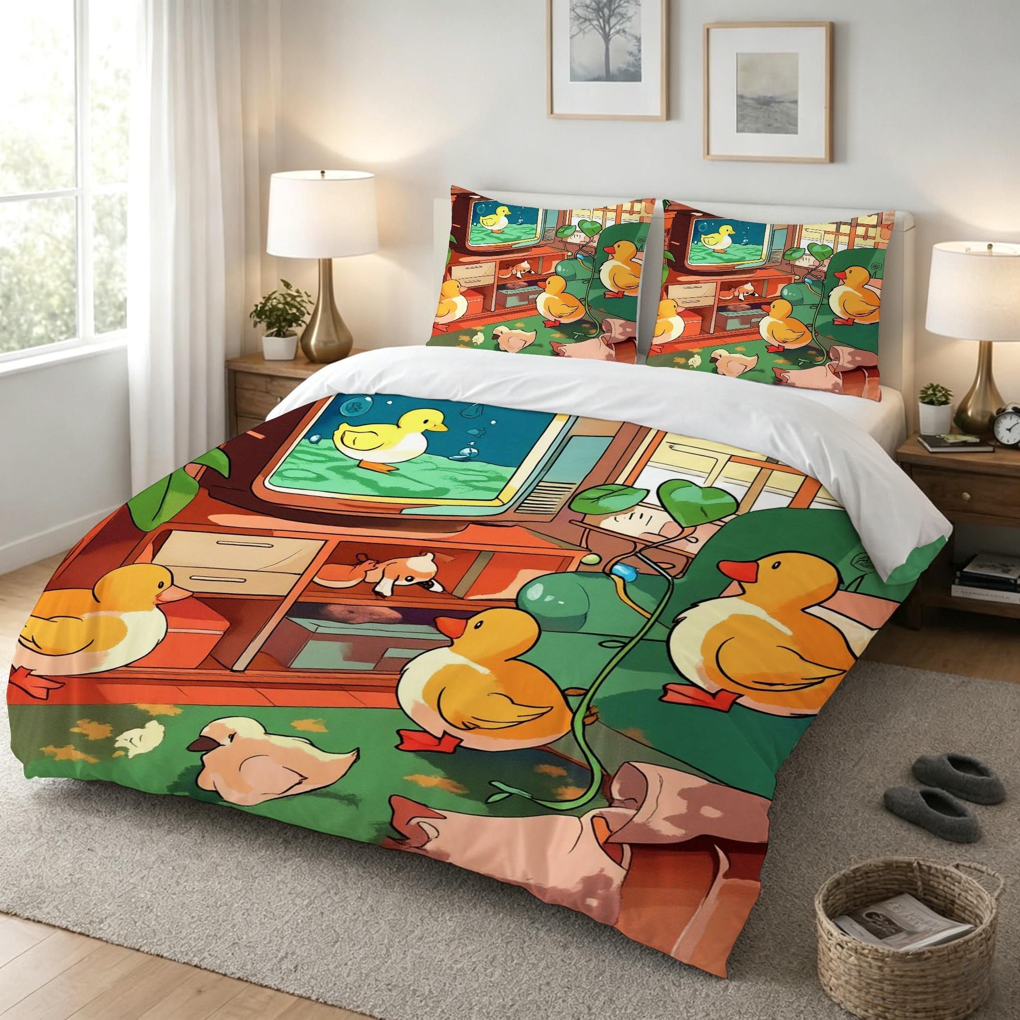 Copripiumino Matrimoniale Anatra Gialla 260x240, ZW342 | Traspiranti Durevoli Microfibra, per Tutta la Famiglia, Matrimoniale, per Tutte le Stagioni, con 2 Federe 50x80 cm