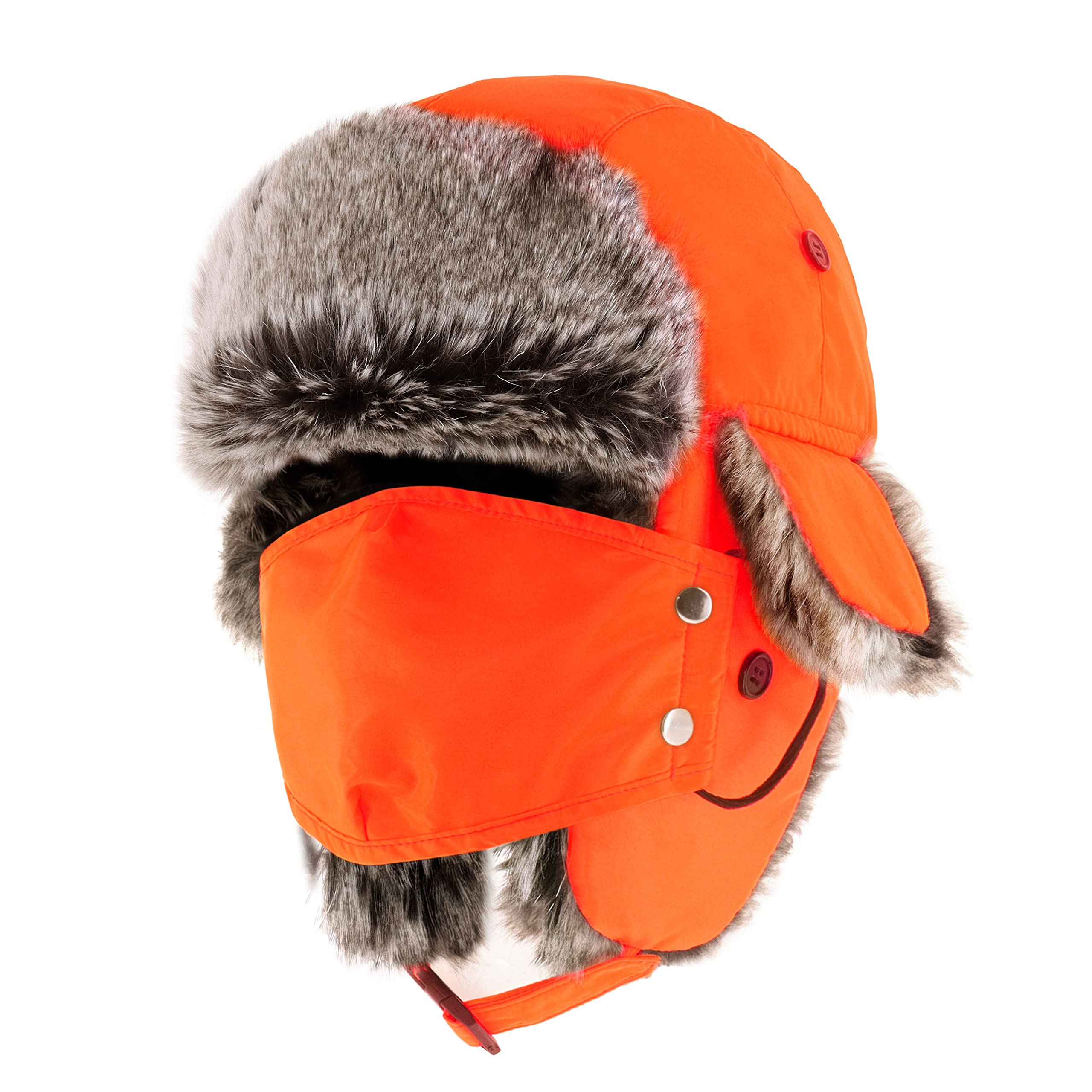 CHOK.LIDS Waterproof Winter Trappers Unisex Premium Strength Ushanka Ear Flap Chin Strap Cold Weather Outdoor (Orange)