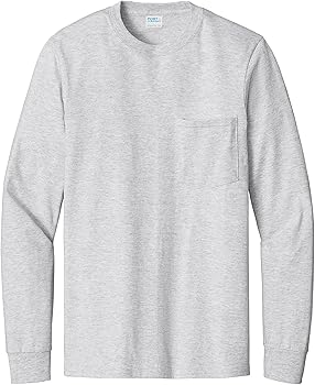Port & Company Long Sleeve Essential Pocket Tee-PC61LSP-S-Ash at