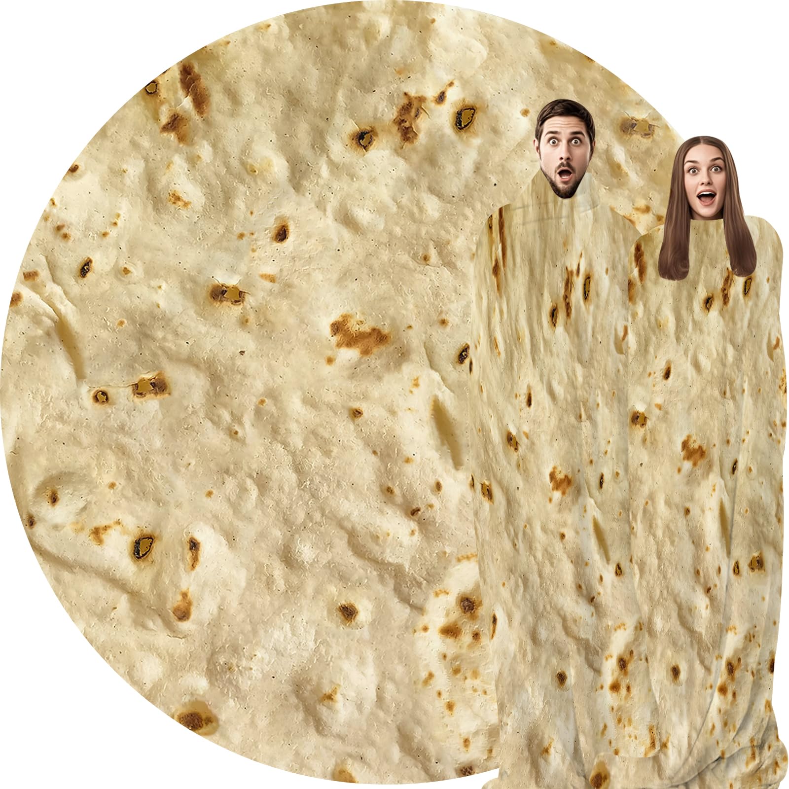 Abaysto Novelty Burrito Tortilla Throw Blanket - Round Food Blanket for Adults & Kids, Giant Taco Wrap Blanket 200CM