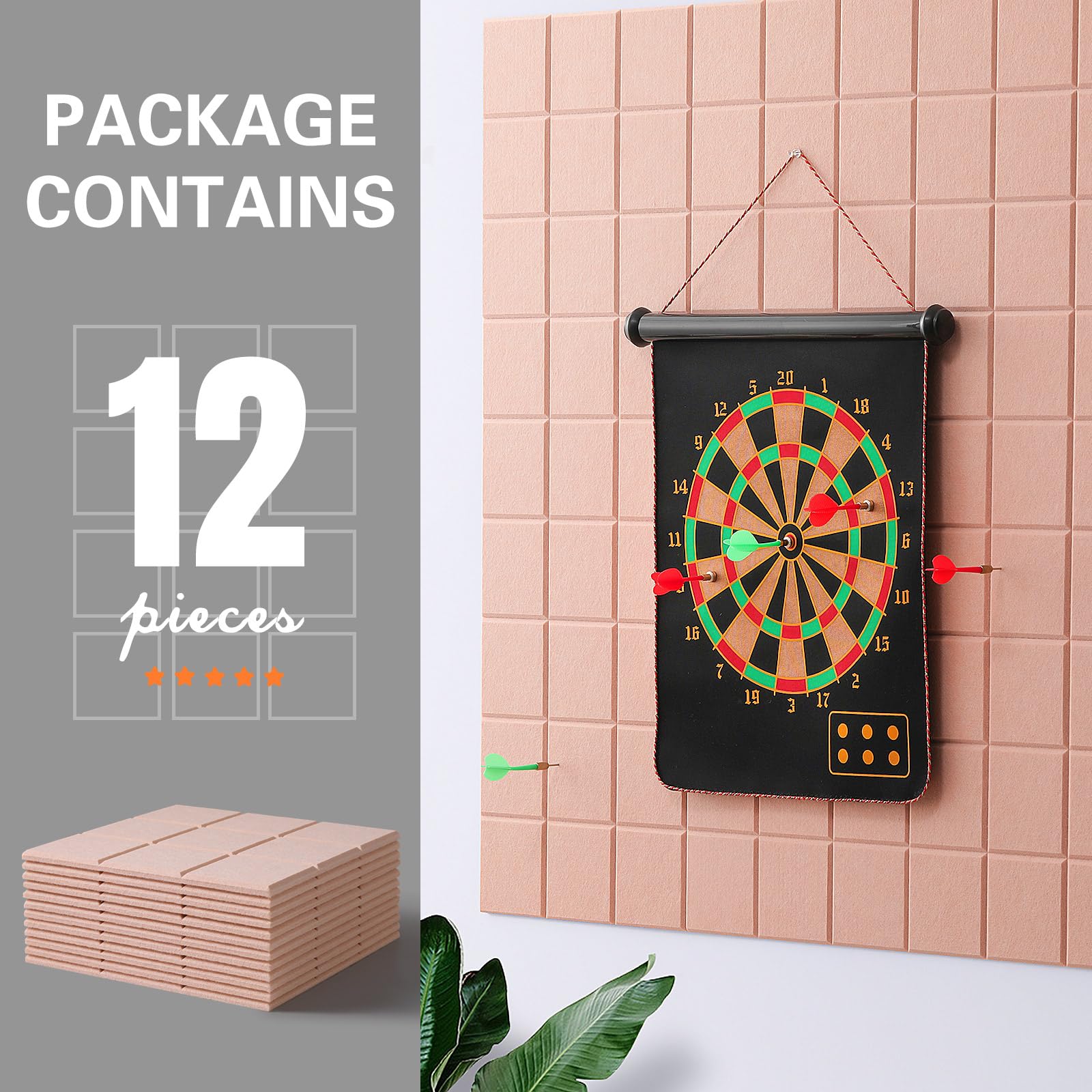 Große Korktafel, Filz-Wandfliesen mit sicherem, entfernbarem Klebstoff, Pinnwand für Büro, Pinnwand für Quilt-Design und Dart-Wandschutz, 121,9 x 91,4 cm, Rosa, Elfenbeinfarben, 12 Stück