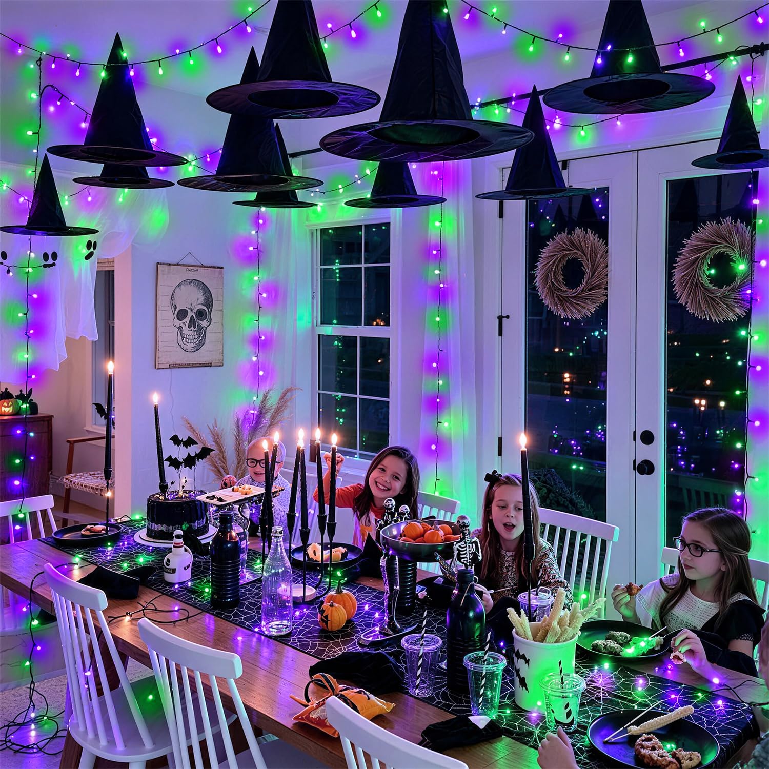 JMEXSUSS Guirnalda de 100 luces LED verdes moradas y verdes