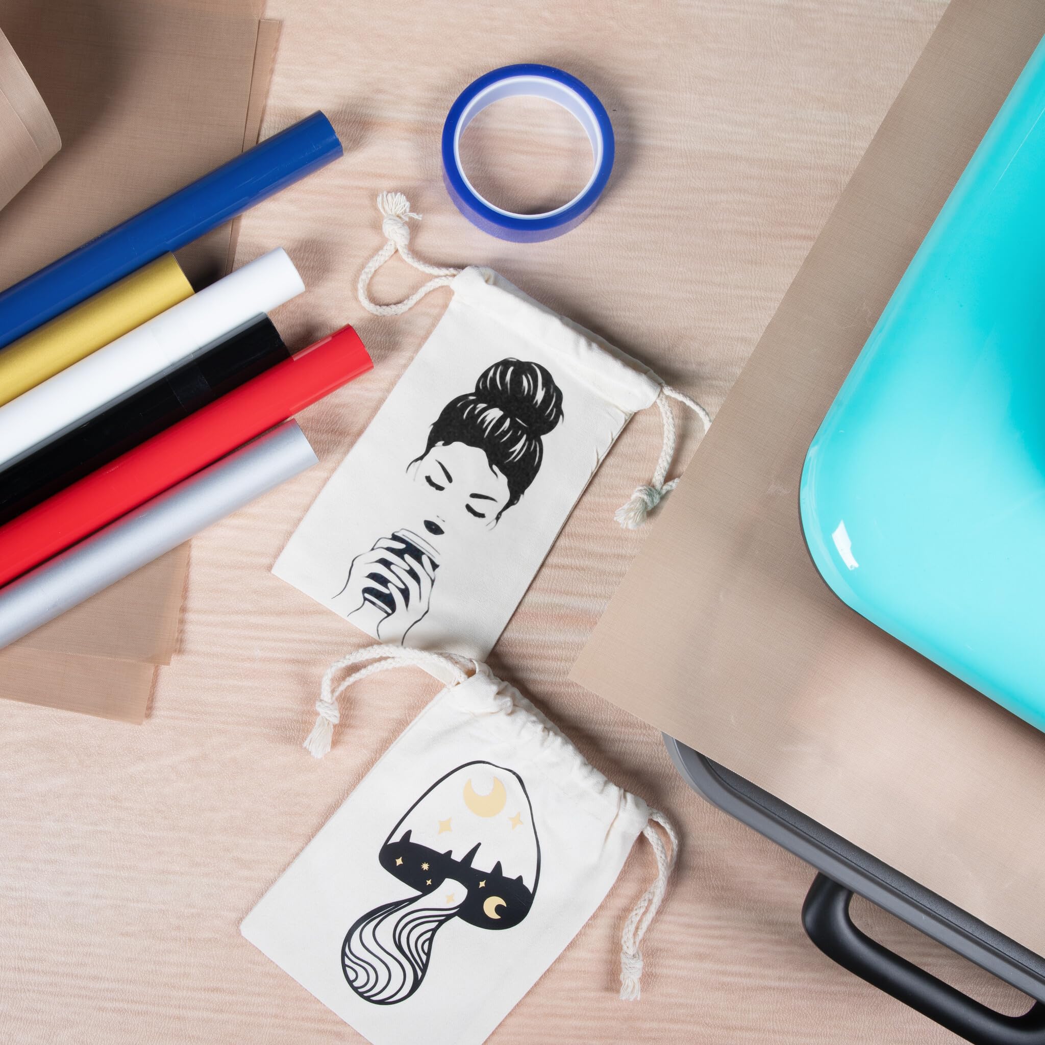 LOKLiK Starter Pack for Auto Heat Press & Auto 2 Smart – 6 Rouleaux de Vinyle de Transfert de Chaleur, 3 Feuilles de Teflon Sublimation – Kit Idéal pour Débutants et Experts en Impression Thermique