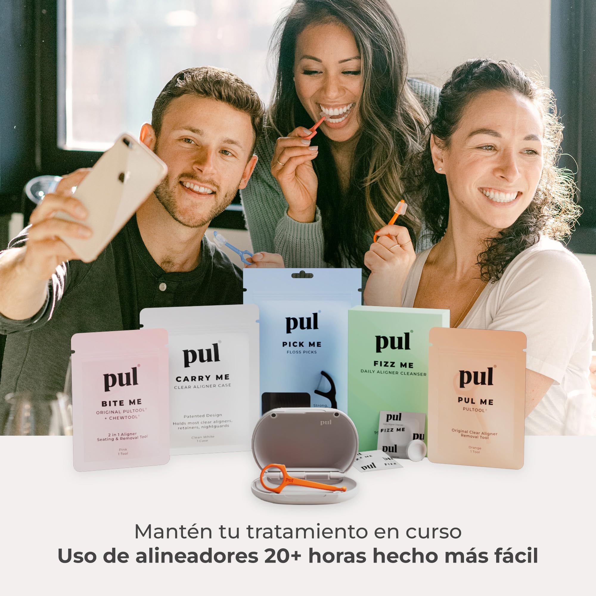 PUL Herramienta para masticar y quitar alineadores transparentes 2 en 1 PUL - Rosa | Combo masticable + removedor de ortodoncia | Accesorio dental higiénico, reutilizable y sin BPA para Invisalign