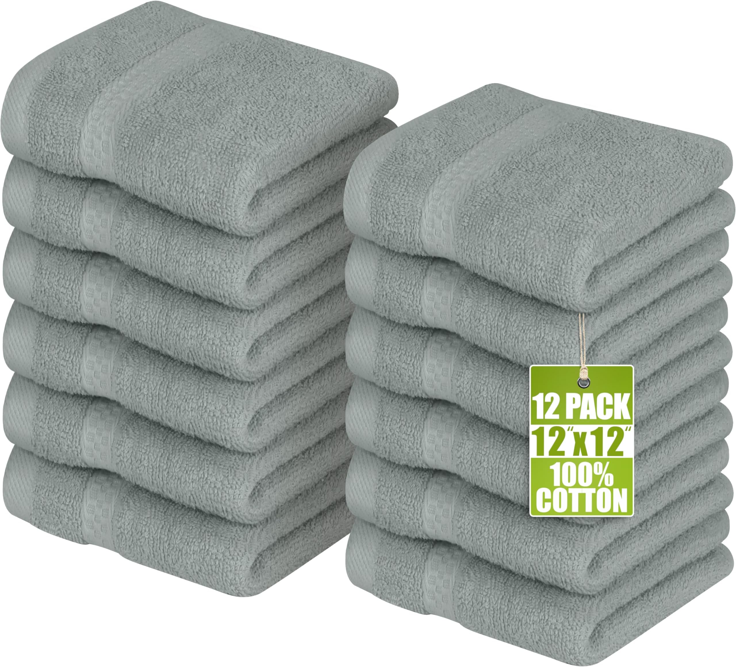 Utopia Towels [12 Pack Premium Wash Cloths Set (12 x 12 Inches) 100% Cotton Ring Spun, Highly Absorbent and Soft Feel Essential Washcloths for Bathroom, Spa, Gym, and Face Towel (Cool Grey)