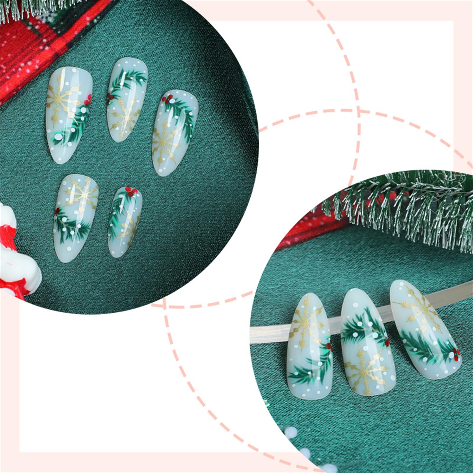 Eleganti Unghie Artificiali di Natale Premere Su Unghie Almond Unghie Finte Coperture Piene Stick On Unghie Acriliche